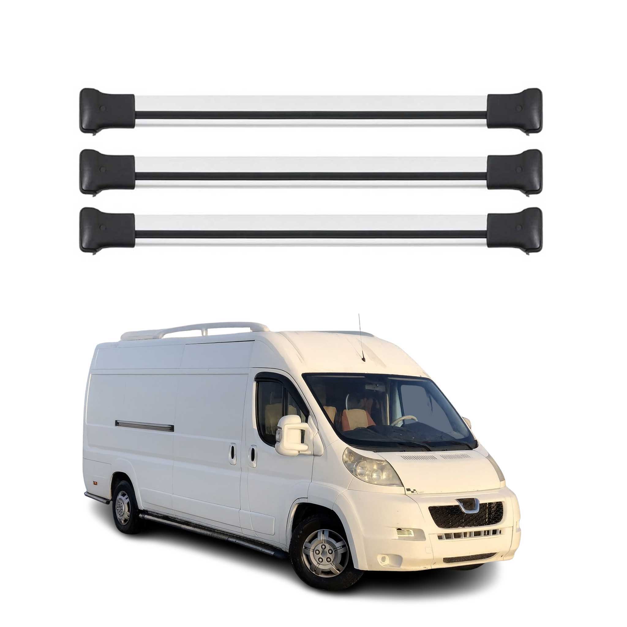 Omac Aluminium Dachträger Querträger Für Peugeot Boxer 2006-2026 – Max. 75 Kg – 3 Stangen Silber