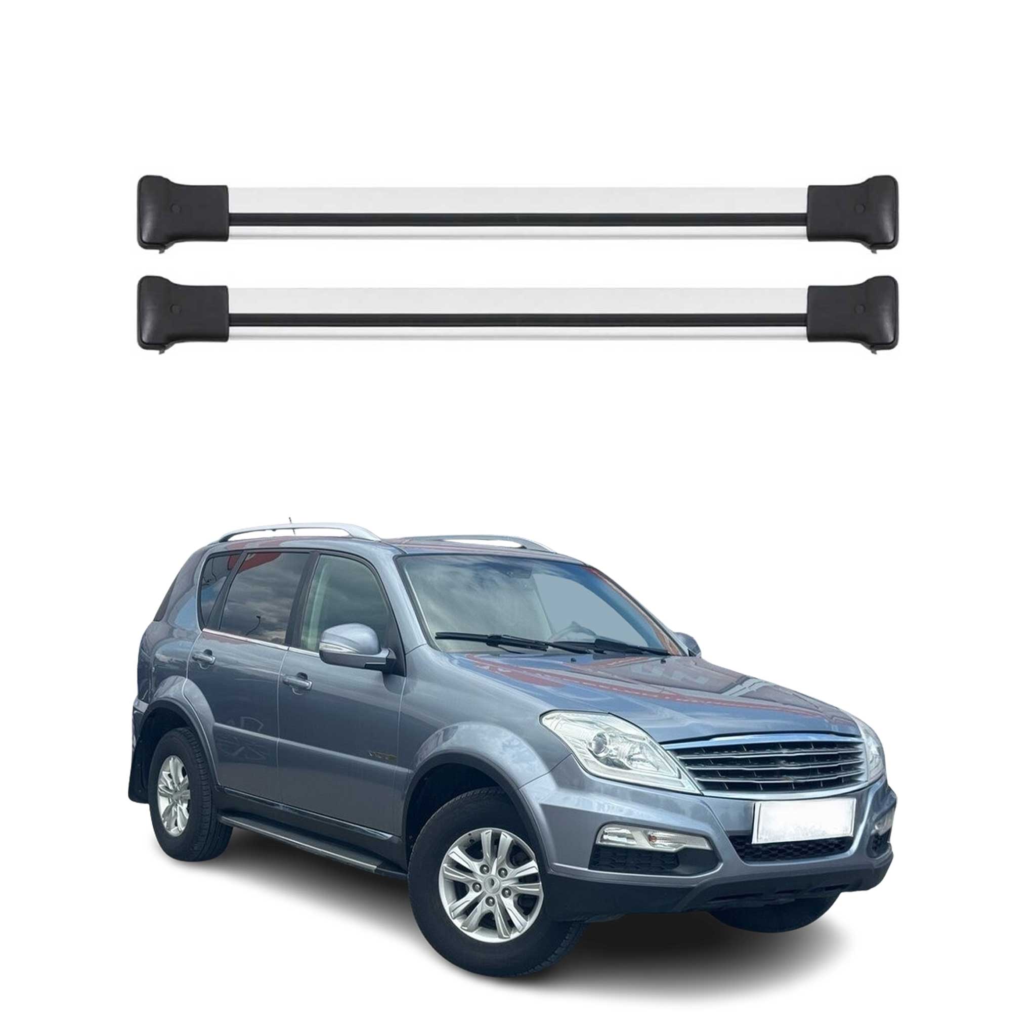 Omac Aluminium Dachträger Querträger Für Ssangyong Rexton I 2001-2017 – Max. 75 Kg – 2 Stangen Silber