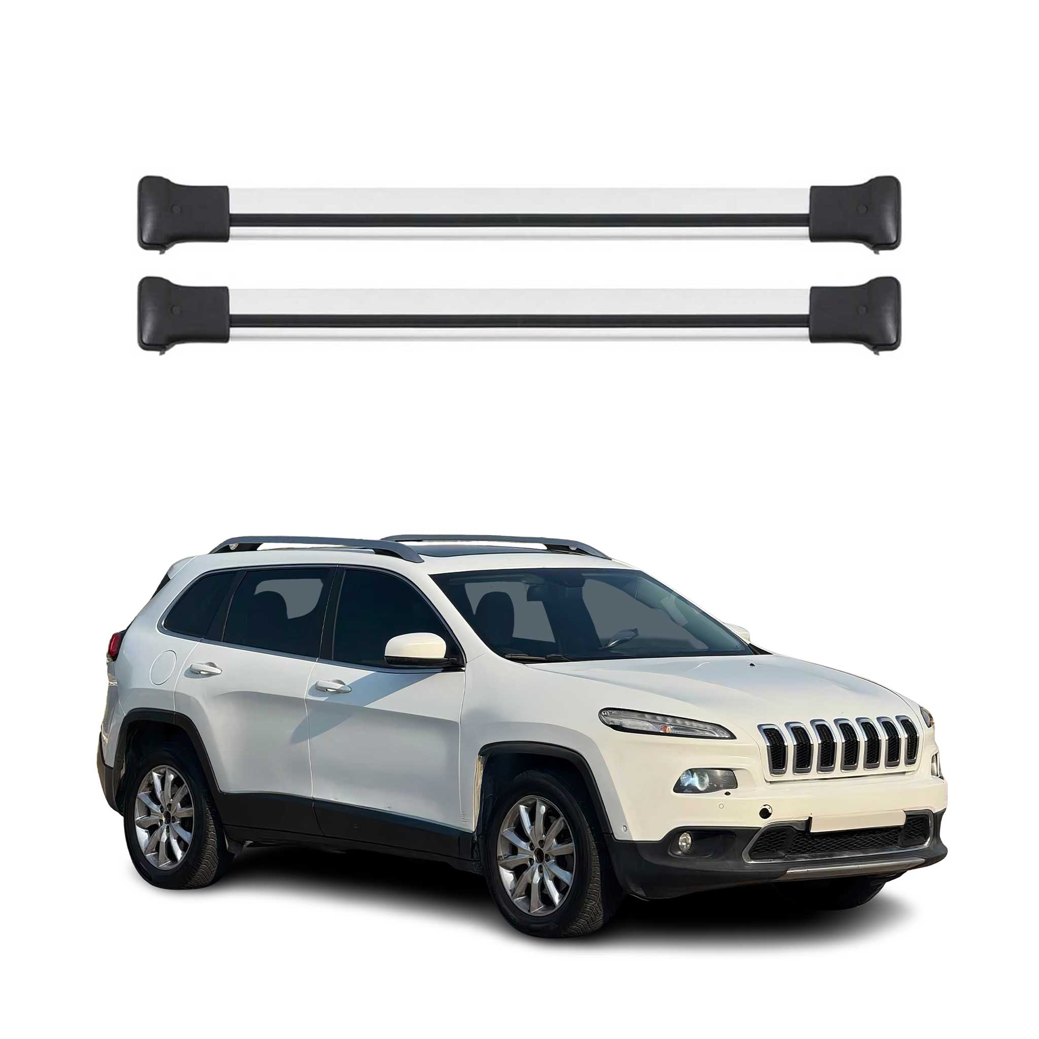 Omac Aluminium Dachträger Querträger Für Jeep Cherokee Limited 2014-2023 – Max. 75 Kg – 2 Stangen Silber
