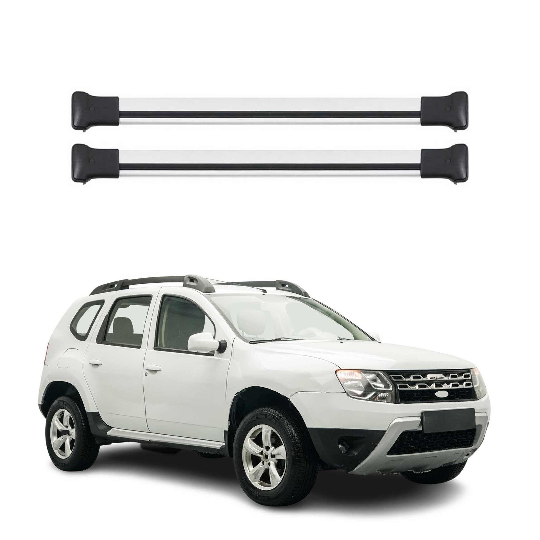 Omac Aluminium Dachträger Querträger Für Dacia Duster Mk1 2014-2017 Fl – Max. 75 Kg – 2 Stangen Silber