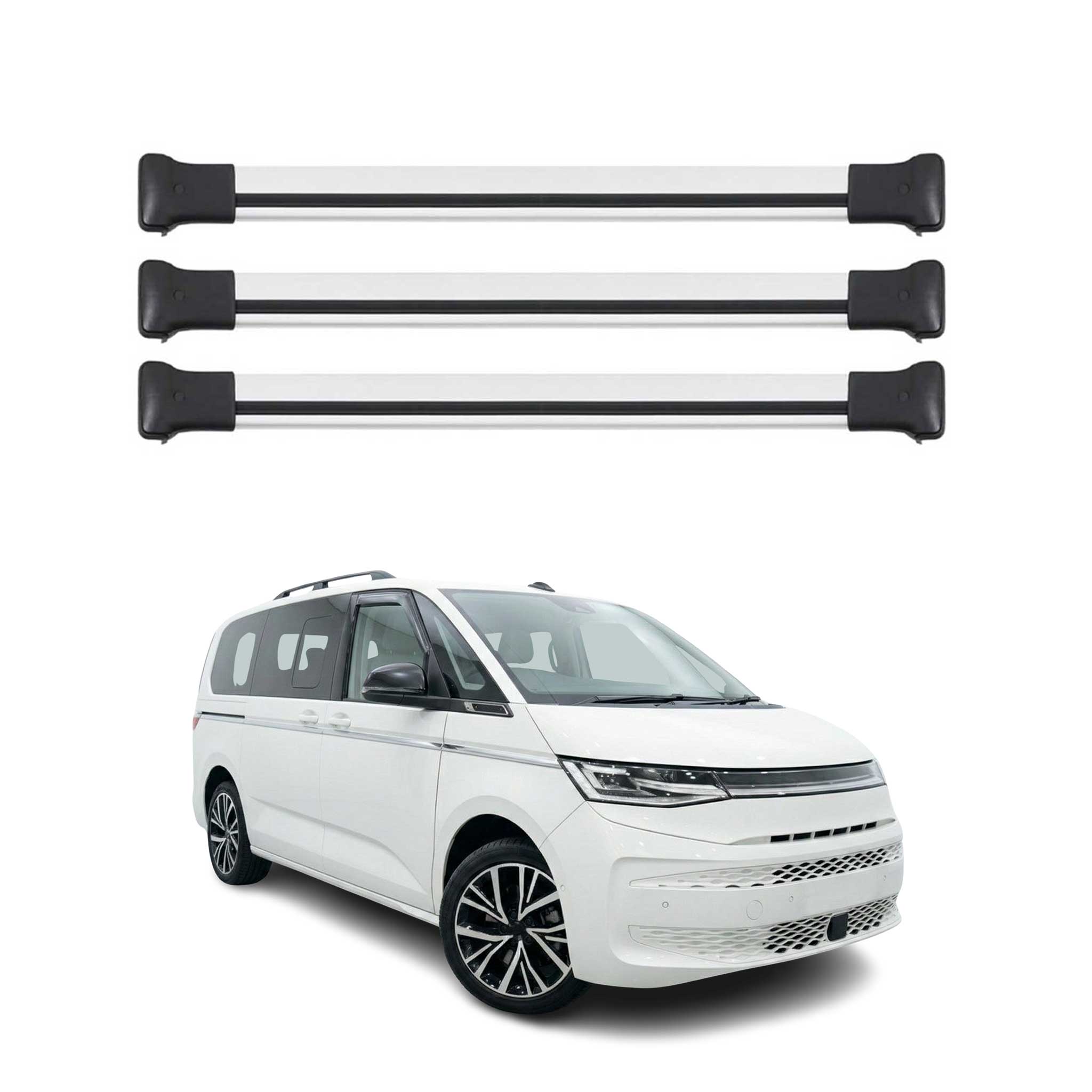 Omac Aluminium Dachträger Querträger Für Vw T7 Transporter 2023-2026 – Max. 75kg – 3 Stangen Silber