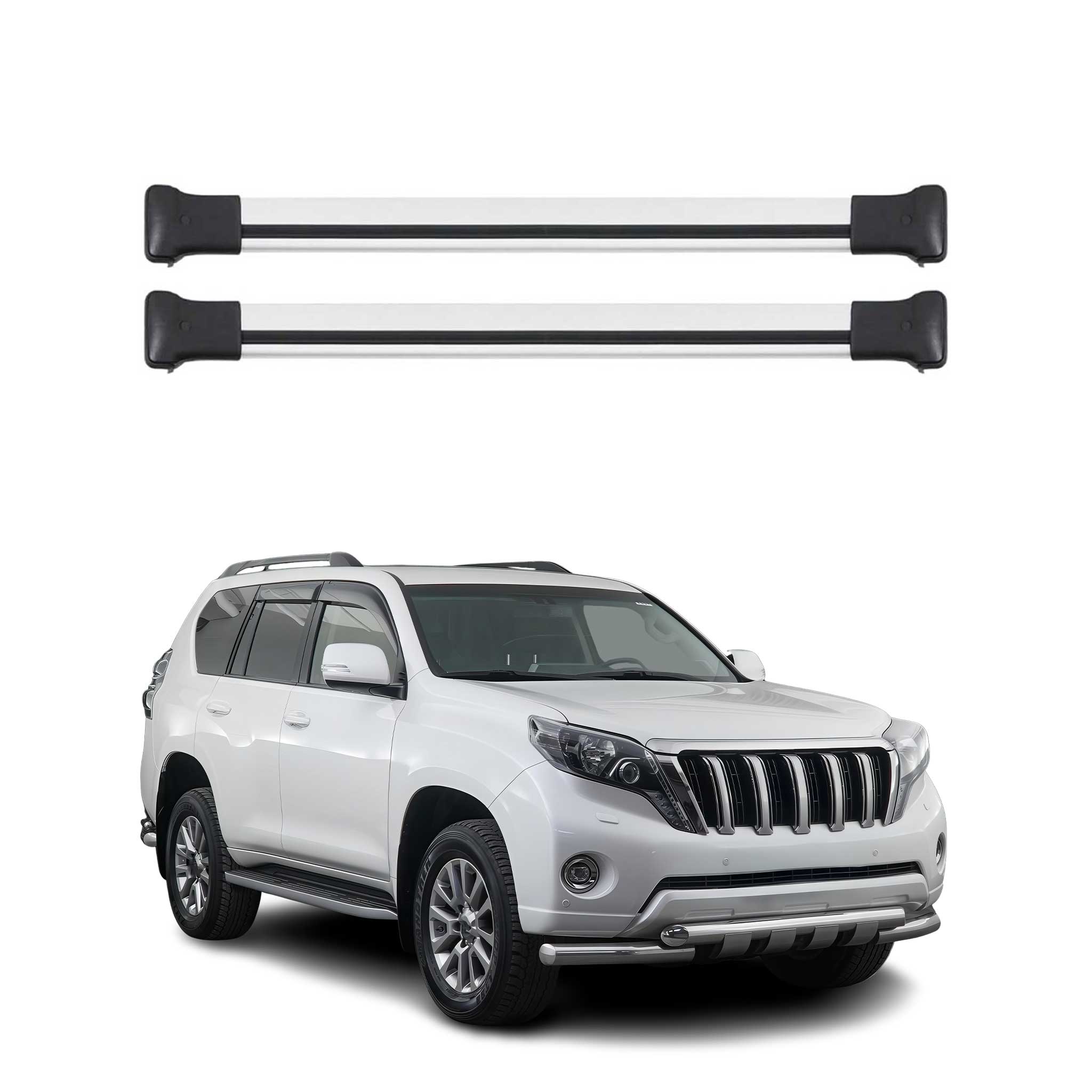 Omac Aluminium Dachträger Querträger Für Toyota Land Cruiser Prado J150 2018-2023 Fl – Max. 75 Kg – 2 Stangen Silber