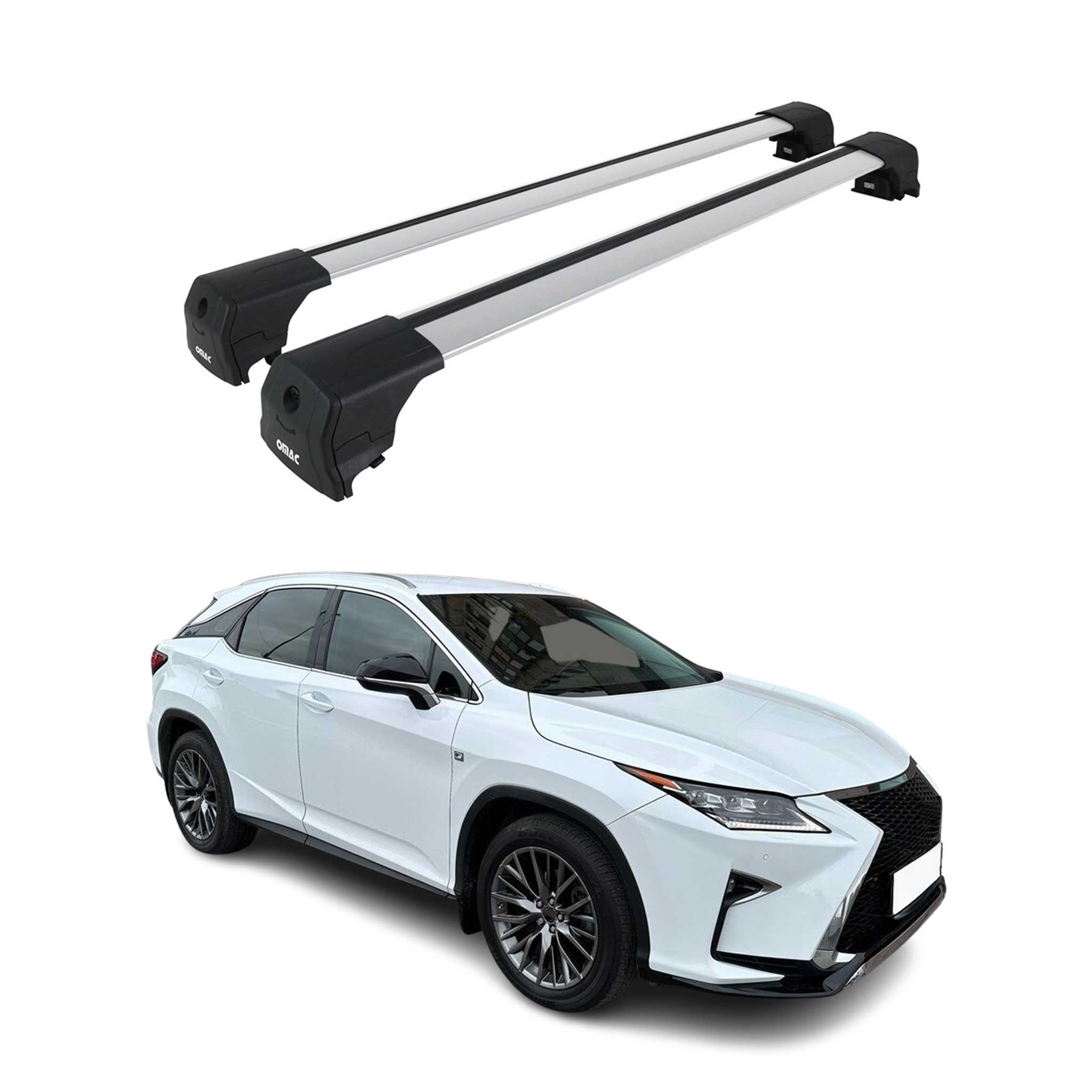 Omac Aluminium Dachträger Querträger Für Lexus Rx Iv 2016-2022 – City Crash – Iso/pas 11154:2006 – Abschließbar – Max. 75 Kg – 2 Stangen Silber