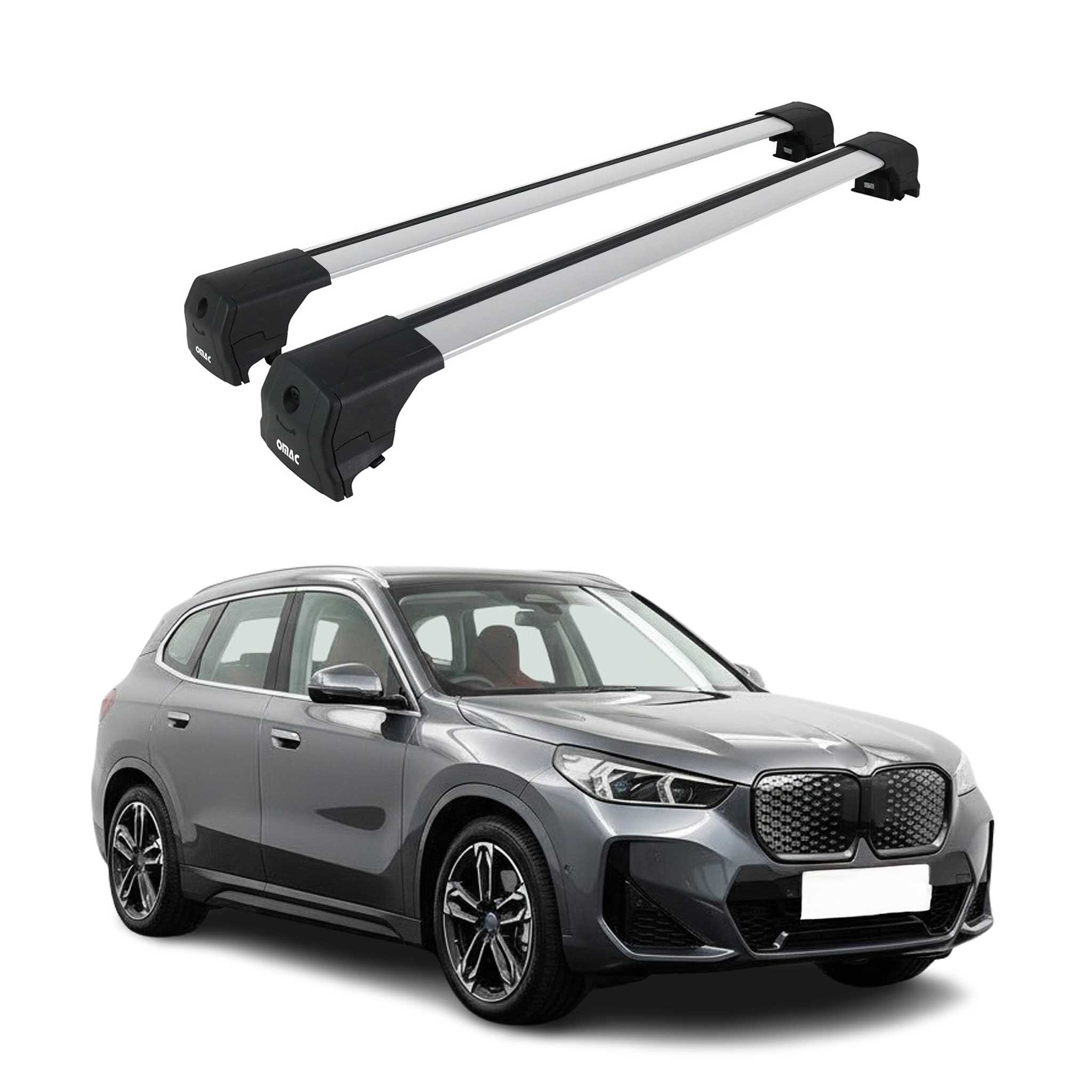 Omac Aluminium Dachträger Querträger Für Bmw Ix1 U11 2022-2026 – City Crash – Iso/pas 11154:2006 – Abschließbar – Max. 75 Kg – 2 Stangen Silber