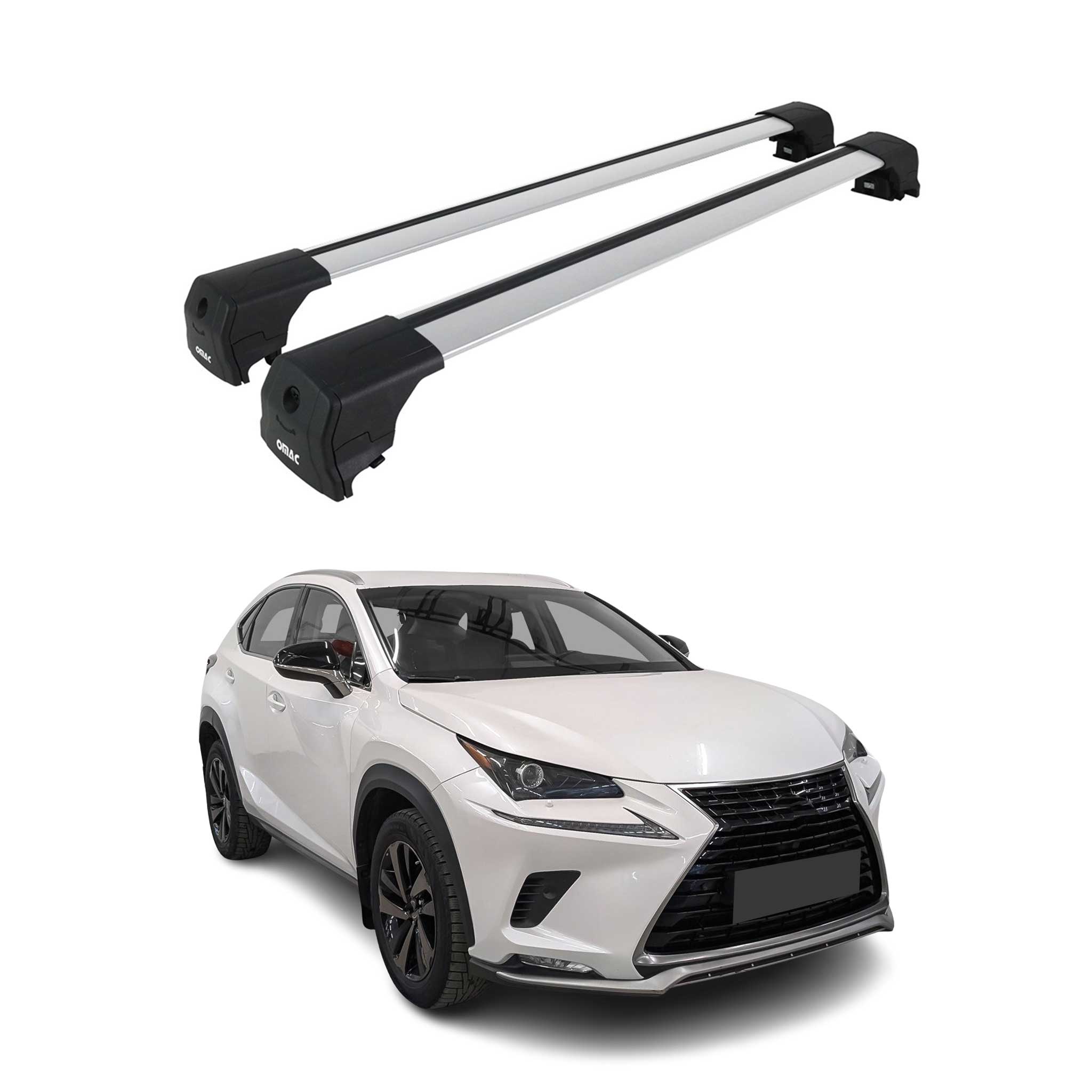 Omac Aluminium Dachträger Querträger Für Lexus Nx I 2015-2021 – City Crash – Iso/pas 11154:2006 – Abschließbar – Max. 75 Kg – 2 Stangen Silber