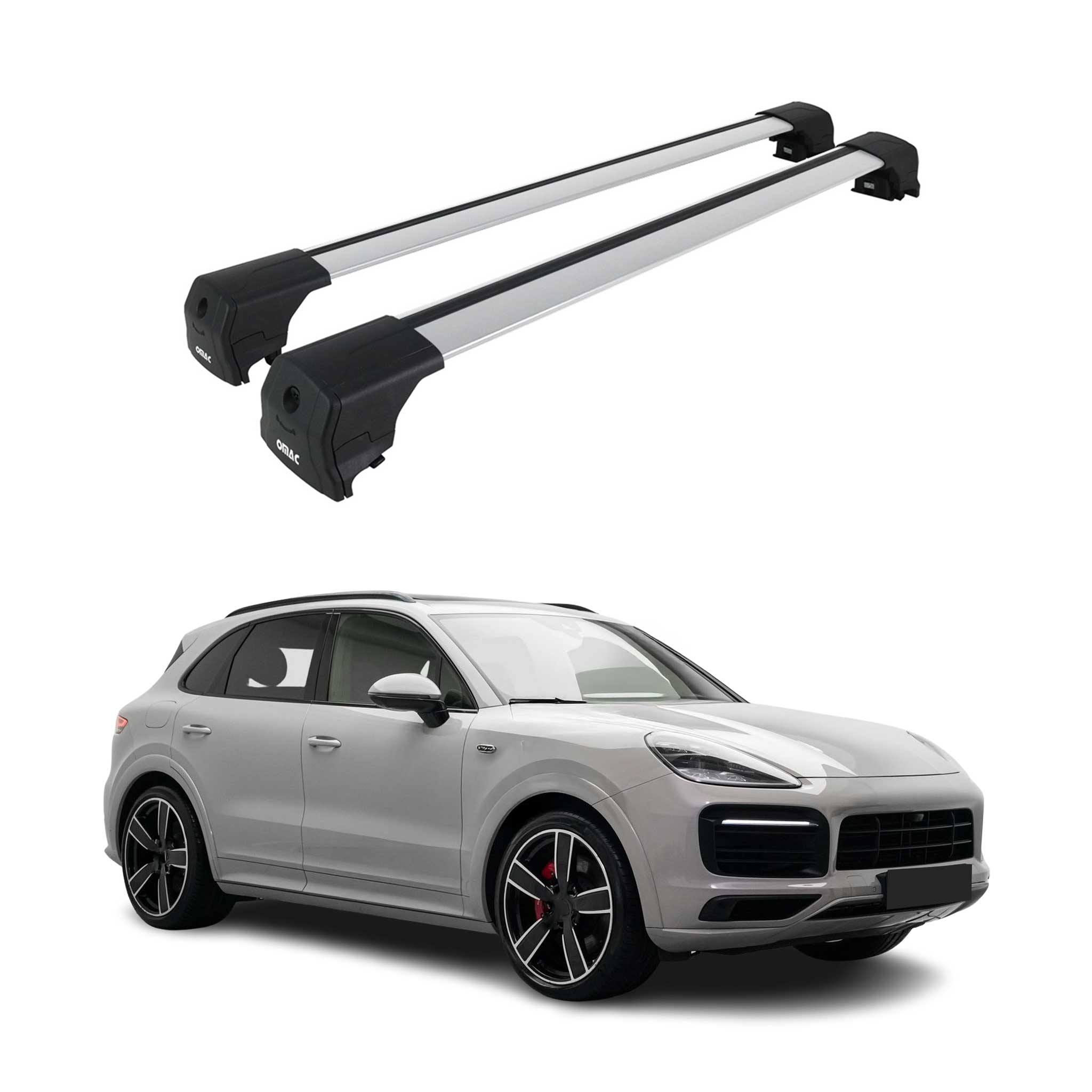 Omac Aluminium Dachträger Querträger Für Porsche Macan I 2015-2026 – City Crash – Iso/pas 11154:2006 – Abschließbar – Max. 75 Kg – 2 Stangen Silber