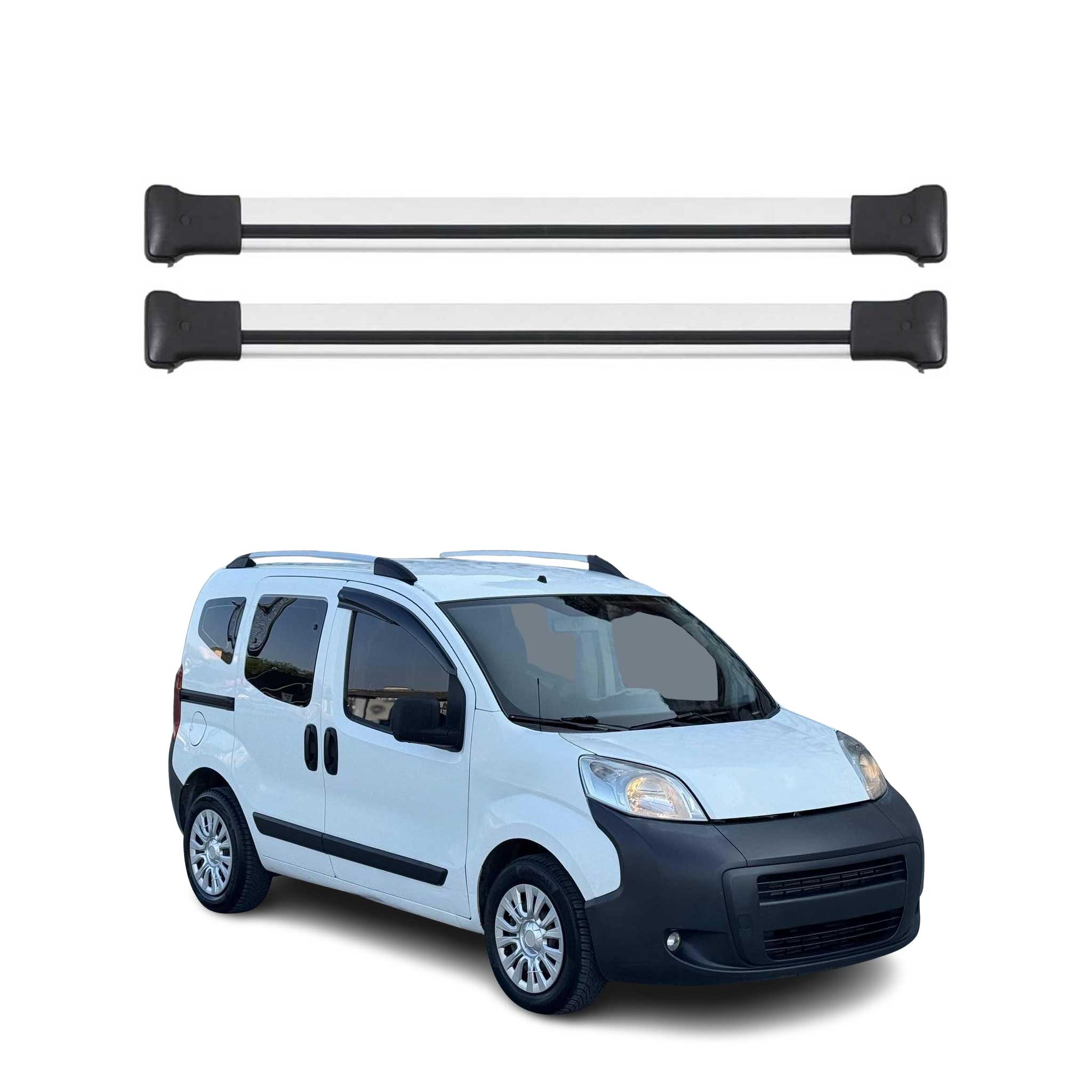 Omac Aluminium Dachträger Querträger Für Peugeot Bipper 2008-2017 – Tüv / Din 75302:2019 – Max. 75 Kg – 2 Stangen Silber