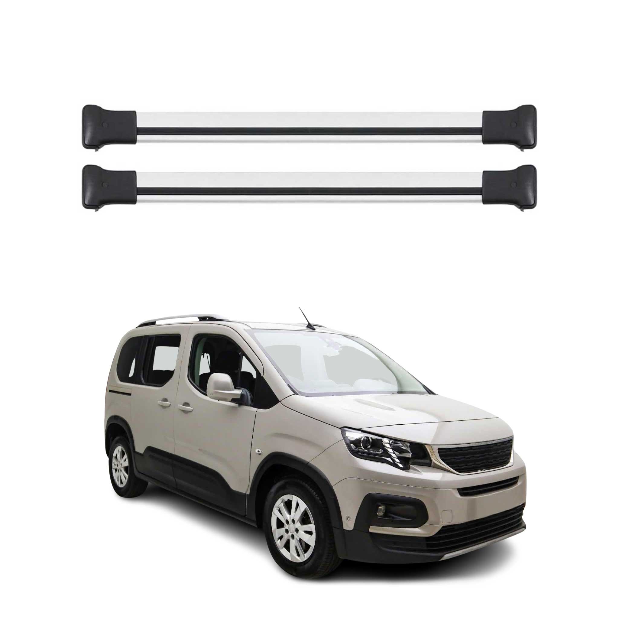 Omac Aluminium Dachträger Querträger Für Peugeot Partner Mk3 2018-2026 – Tüv / Din 75302:2018 – Max. 75 Kg – 2 Stangen Silber