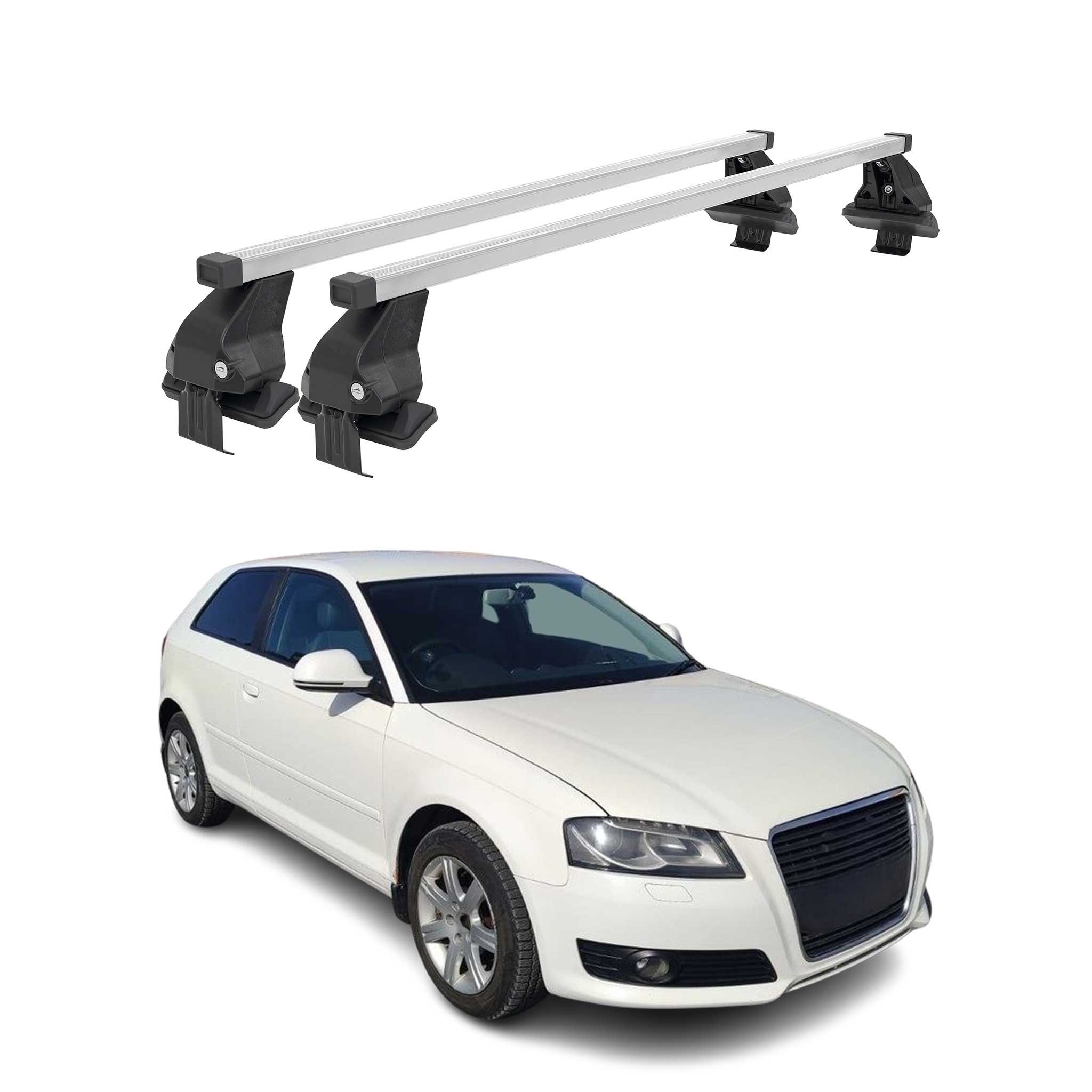 Omac Dachträger Querträger Stahl Für Audi A3 8p 3tür 2003-2012 – Abschließbar – City-crash-getestet – Din 75302:2019 – Iso/pas 11154:2006 – Max. 50 Kg Silber