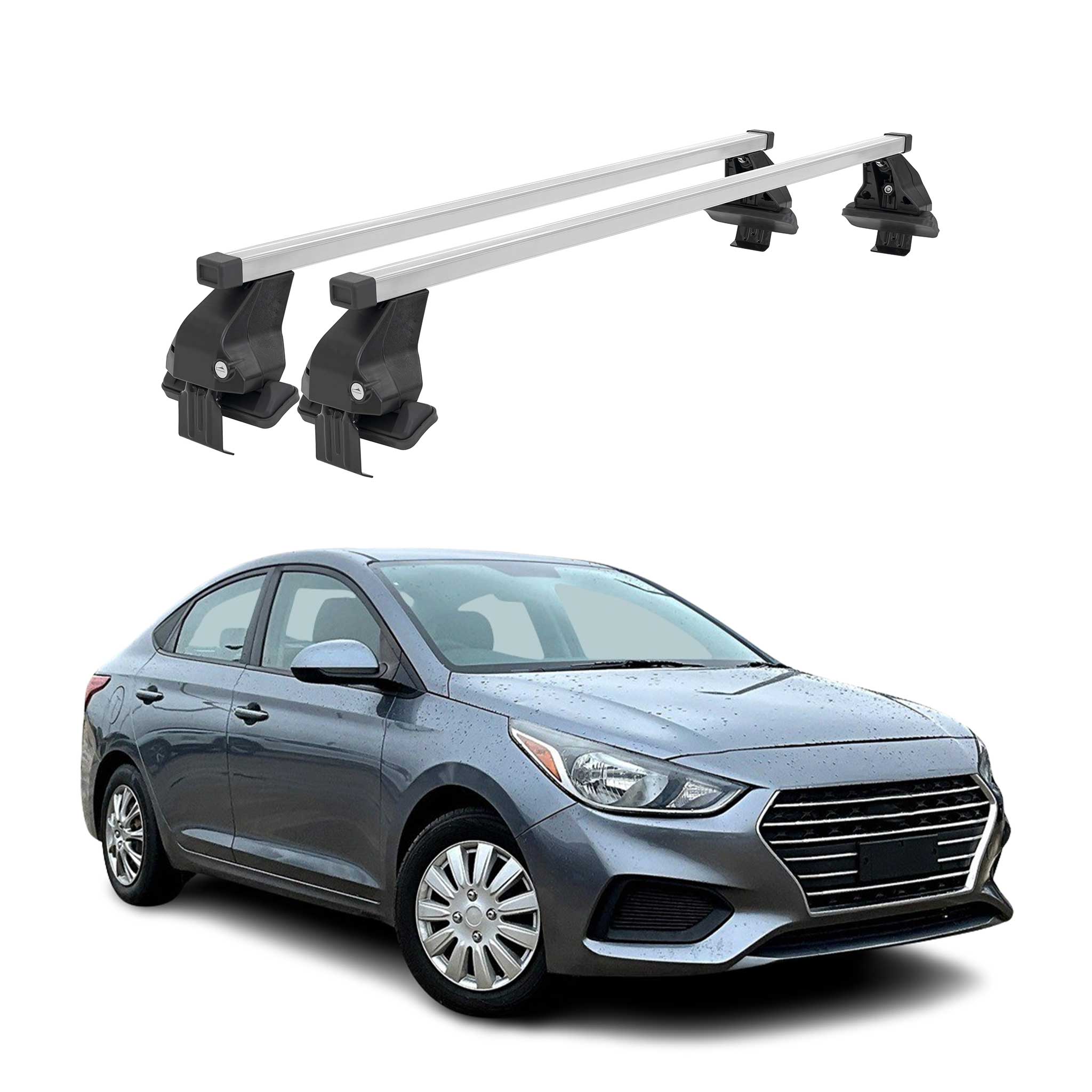 Omac Dachträger Querträger Stahl Für Hyundai Accent V Limo 2017-2023 – Abschließbar – City-crash-getestet – Din 75302:2019 – Iso/pas 11154:2006 – Max. 50 Kg Silber