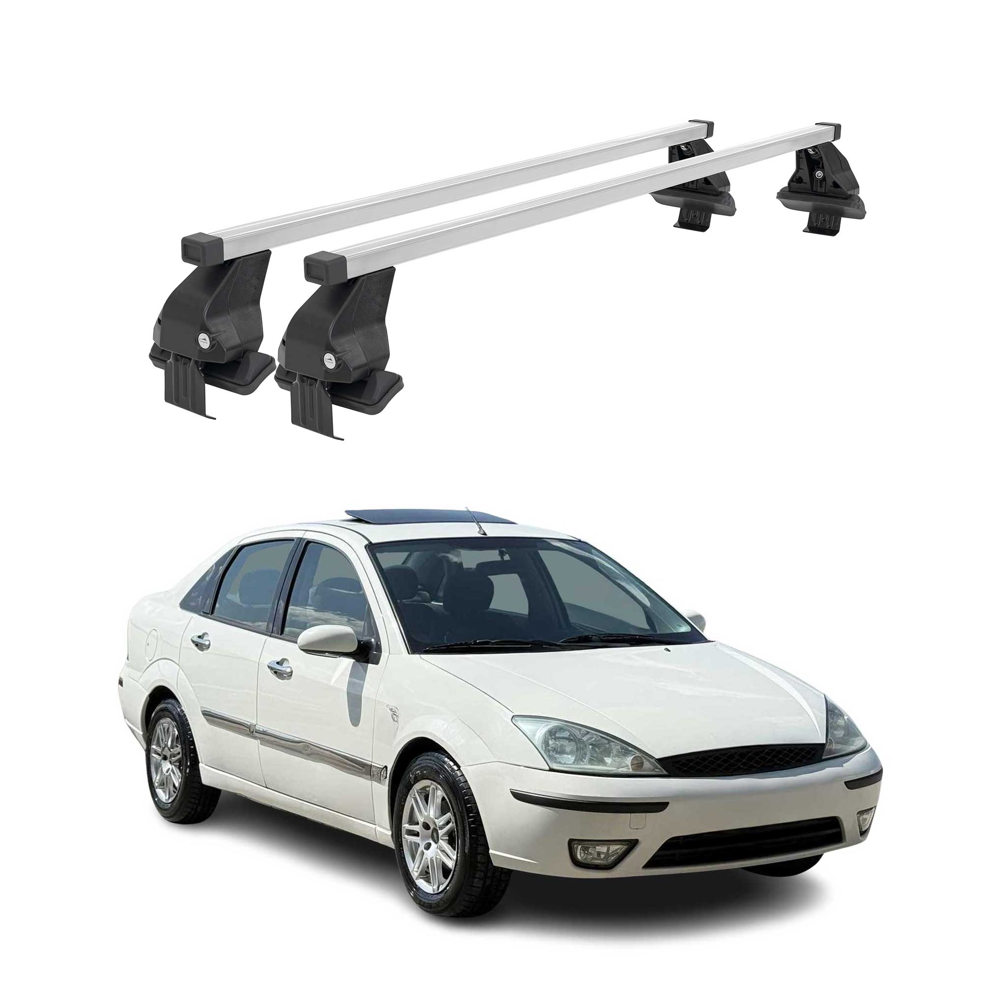 Omac Dachträger Querträger Stahl Für Ford Focus I Kombi 1998-2005 – Abschließbar – City-crash-getestet – Din 75302:2019 – Iso/pas 11154:2006 – Max. 50 Kg Silber
