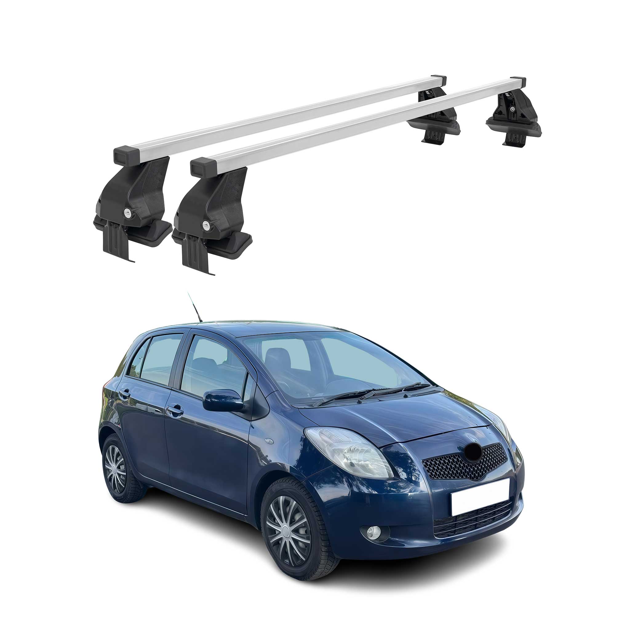 Omac Dachträger Querträger Stahl Für Toyota Yaris Ii 2006-2011 – Abschließbar – City-crash-getestet – Din 75302:2019 – Iso/pas 11154:2006 – Max. 50 Kg Silber