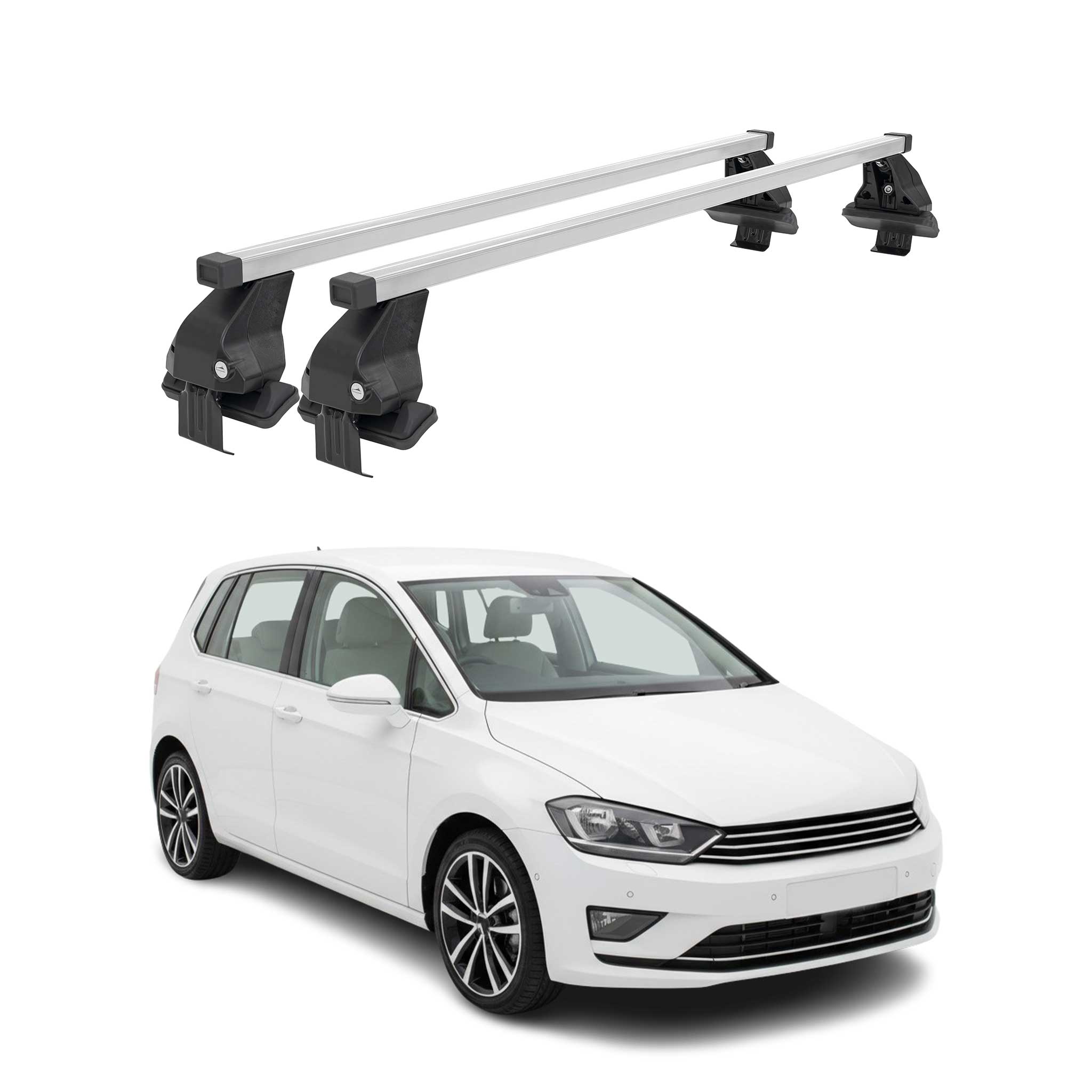 Omac Dachträger Querträger Stahl Für Vw Golf Sportsvan Mk7 2012-2019 – Abschließbar – City-crash-getestet – Din 75302:2019 – Iso/pas 11154:2006 – Max. 50 Kg Silber