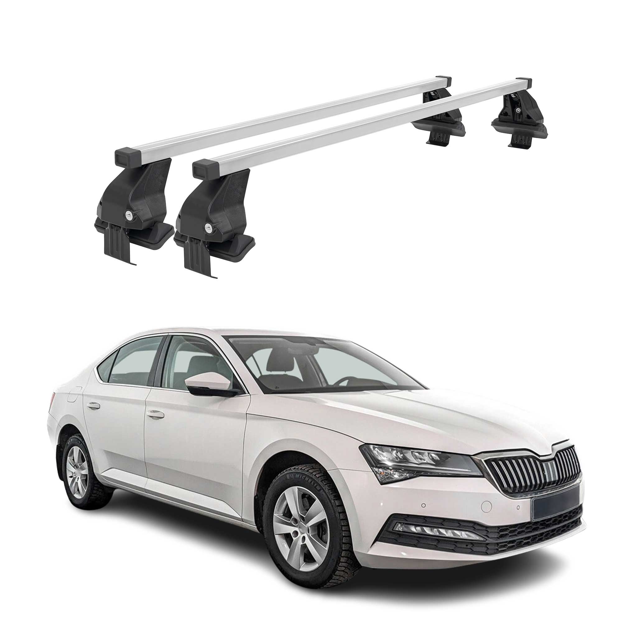 Omac Dachträger Querträger Stahl Für Skoda Superb Iii 2015-2019 Pre-fl – Abschließbar – City-crash-getestet – Din 75302:2019 – Iso/pas 11154:2006 – Max. 50 Kg Silber