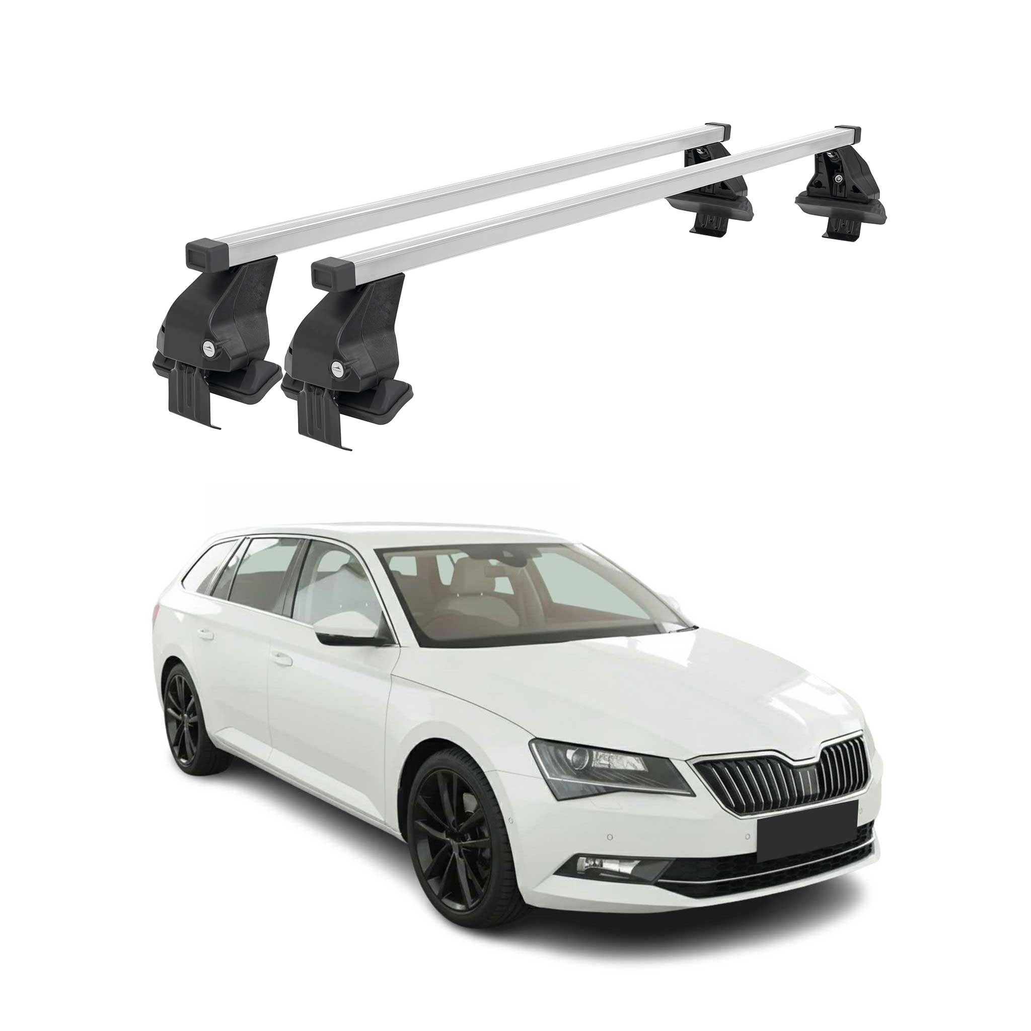 Omac Dachträger Querträger Stahl Für Skoda Superb Iii Kombi 2015-2019 Pre-fl – Abschließbar – City-crash-getestet – Din 75302:2019 – Iso/pas 11154:2006 – Max. 50 Kg Silber