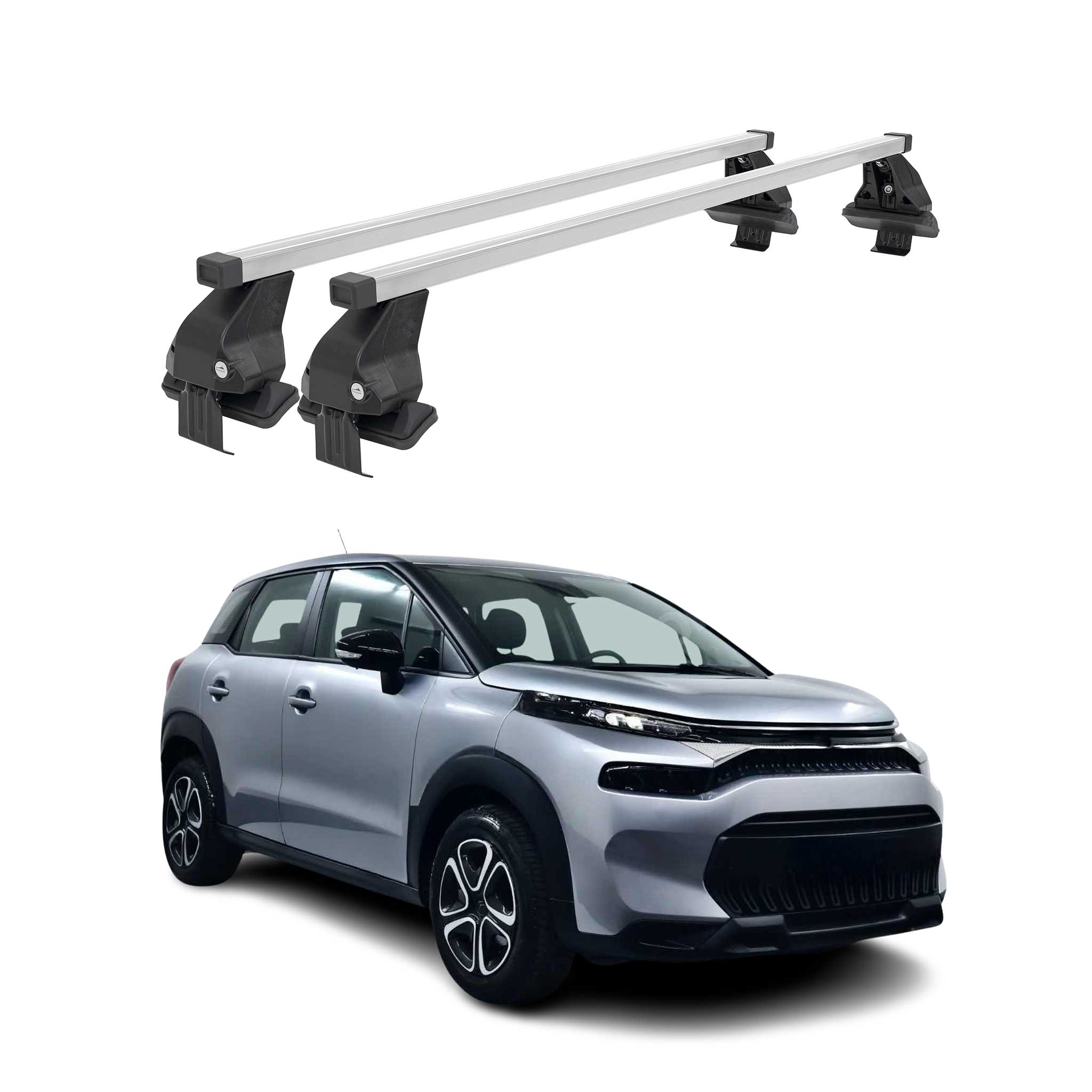 Omac Dachträger Querträger Stahl Für Citroen C3 Aircross 2017-2024 – Abschließbar – City-crash-getestet – Din 75302:2019 – Iso/pas 11154:2006 – Max. 50 Kg Silber