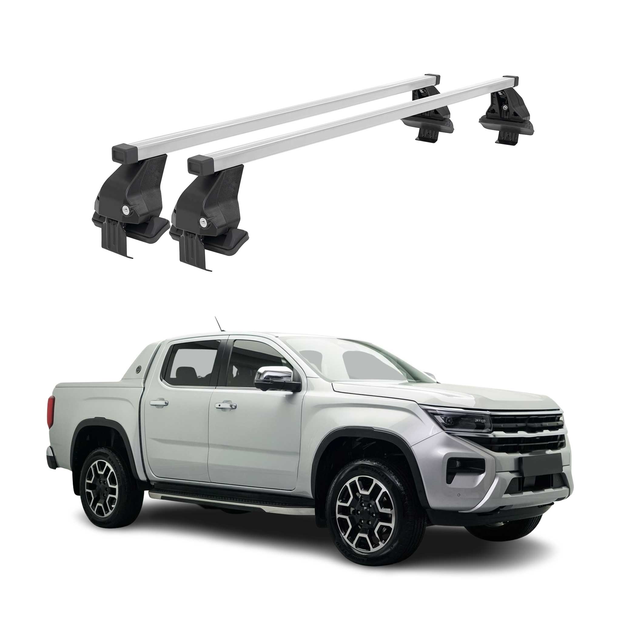 Omac Dachträger Querträger Stahl Für Vw Amarok Ii 2023-2026 – Abschließbar – City-crash-getestet – Din 75302:2019 – Iso/pas 11154:2006 – Max. 50 Kg Silber