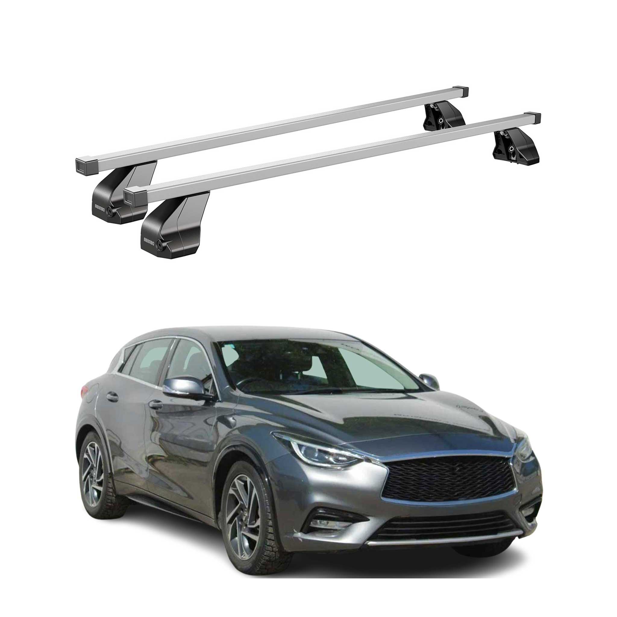 Omac Dachträger Querträger Stahl Für Infiniti Q30 2016-2019 – Abschließbar – City-crash-getestet – Din 75302:2019 – Iso/pas 11154:2006 – Max. 75 Kg Silber