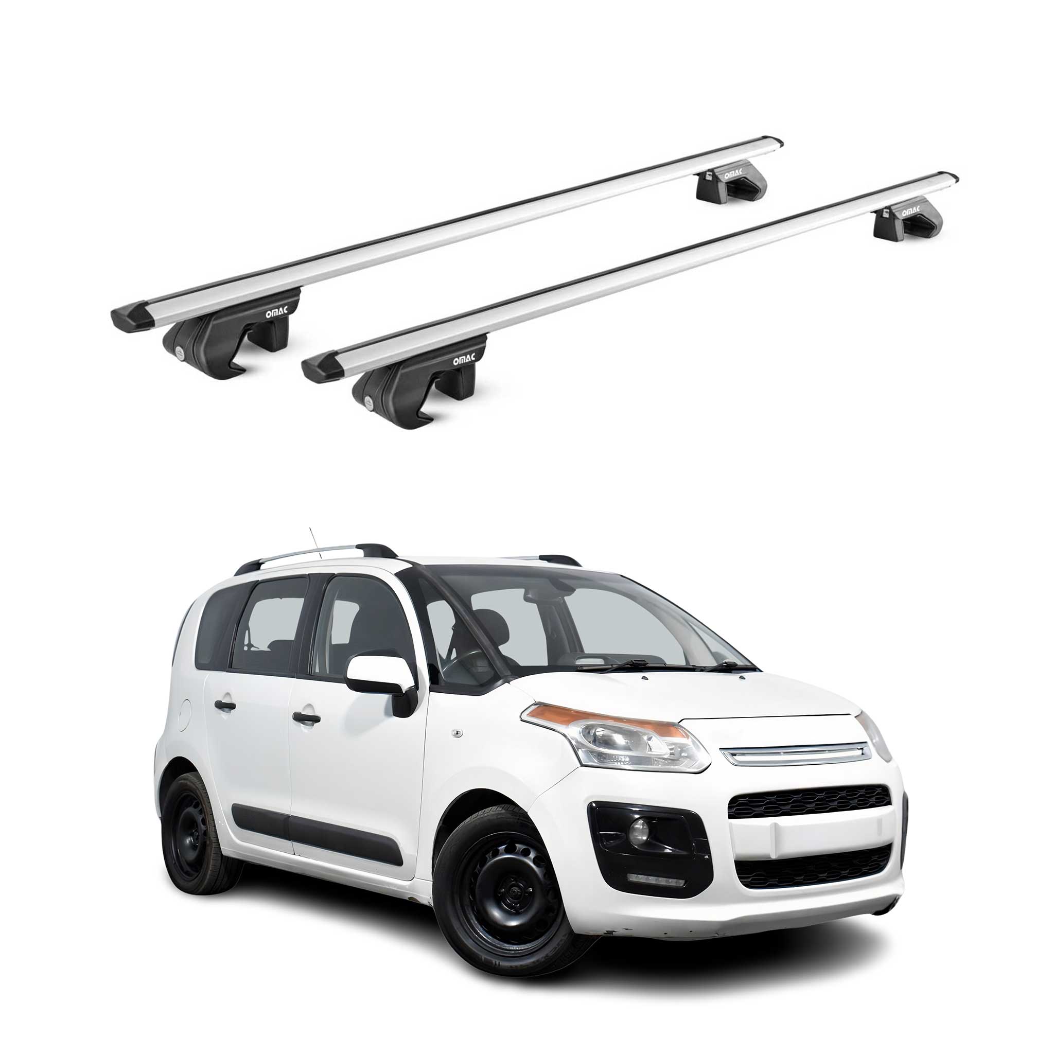 Omac Dachträger Aluminium Tüv Geprüft Für Citroen C3 Picasso 2009-2016 – Für Standard Dachreling – T Nut – Max 90 Kg – 2 Schlösser Silber