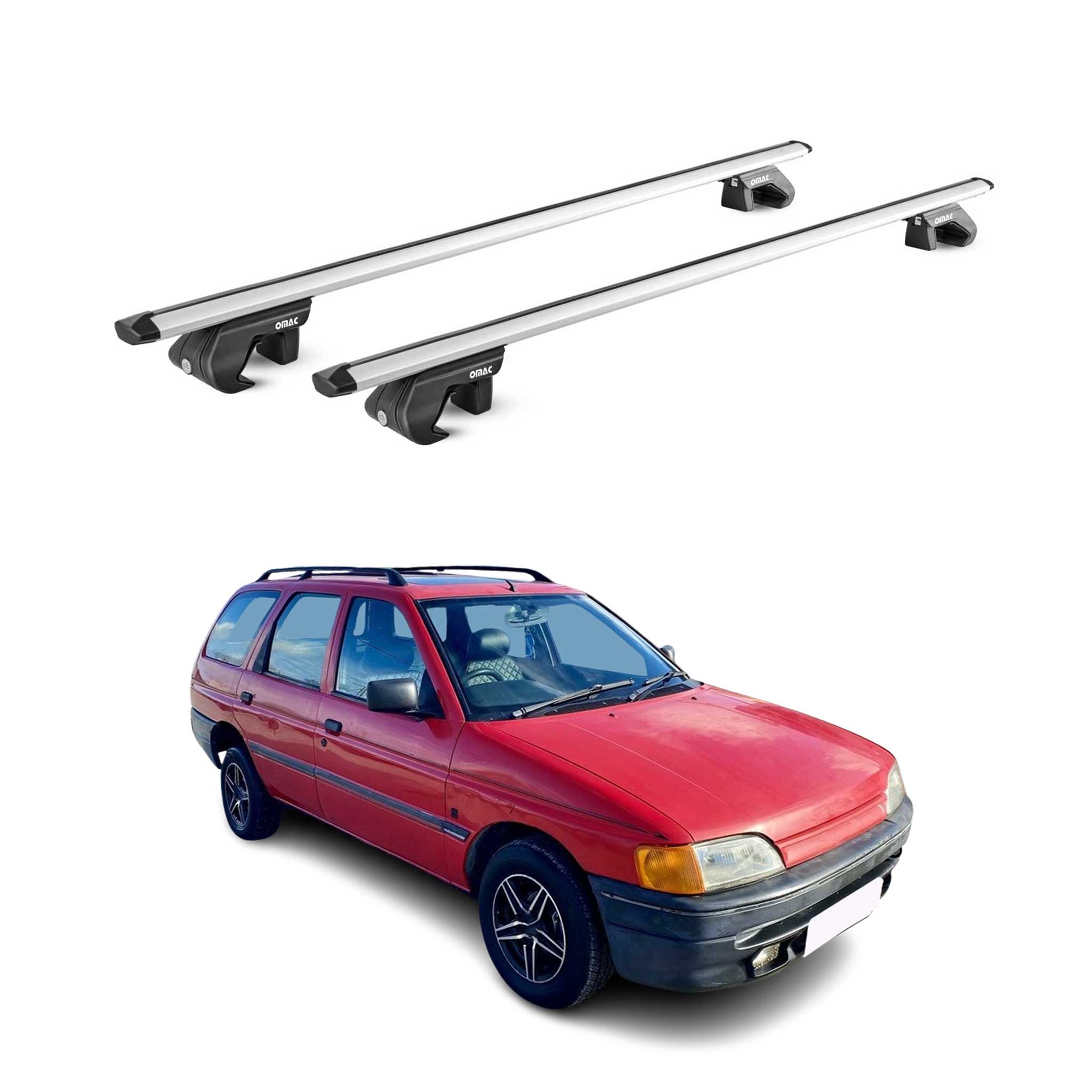 Omac Dachträger Aluminium Tüv Geprüft Für Ford Escort Kombi 1990-2000 – Für Standard Dachreling – T Nut – Max 90 Kg – 2 Schlösser Silber