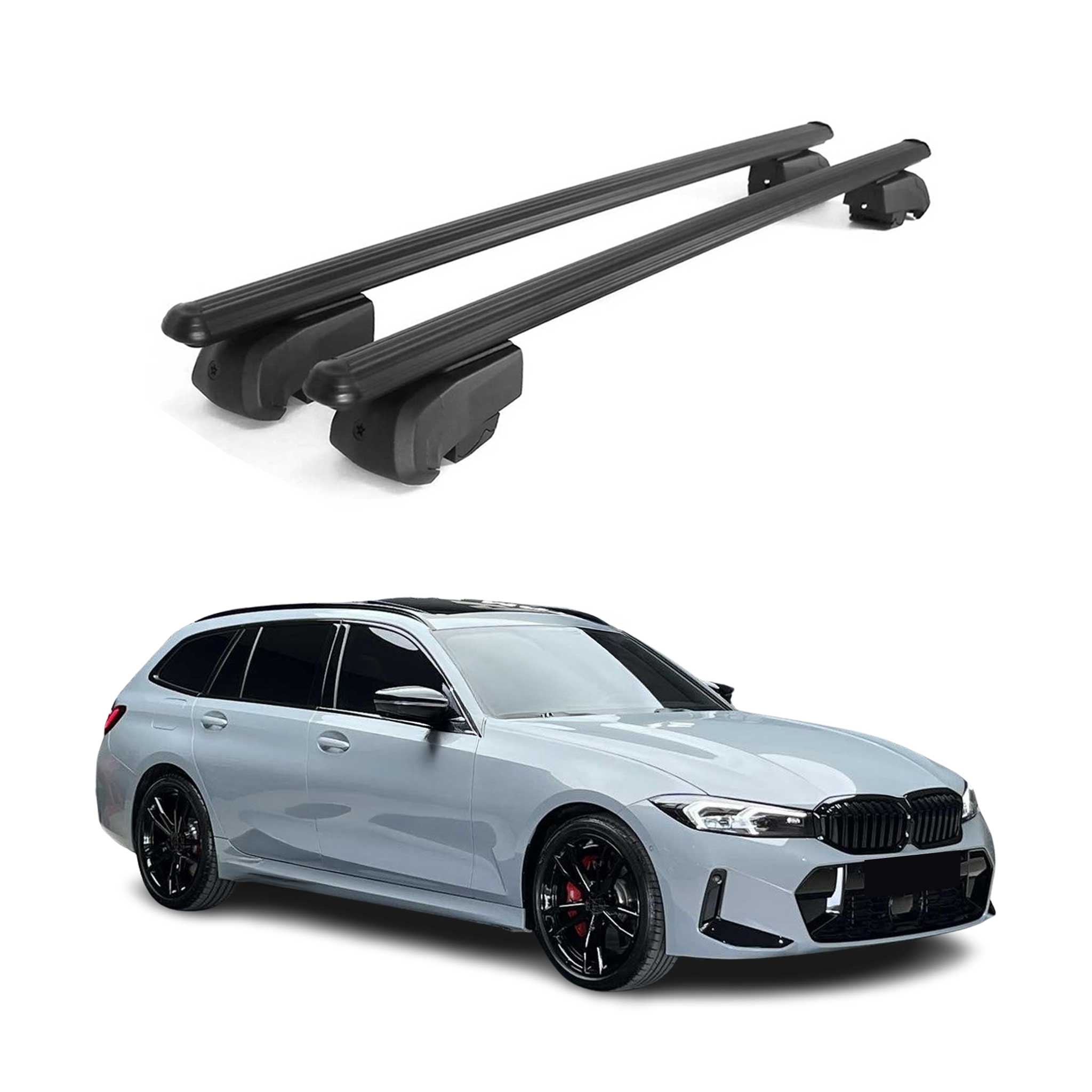 Omac Aluminium Dachträger Querträger Für Bmw 3er G21 Touring 2019-2026 – City Crash – Iso/pas 11154:2006 – Abschließbar – Max. 75 Kg – 2 Stangen Schwarz