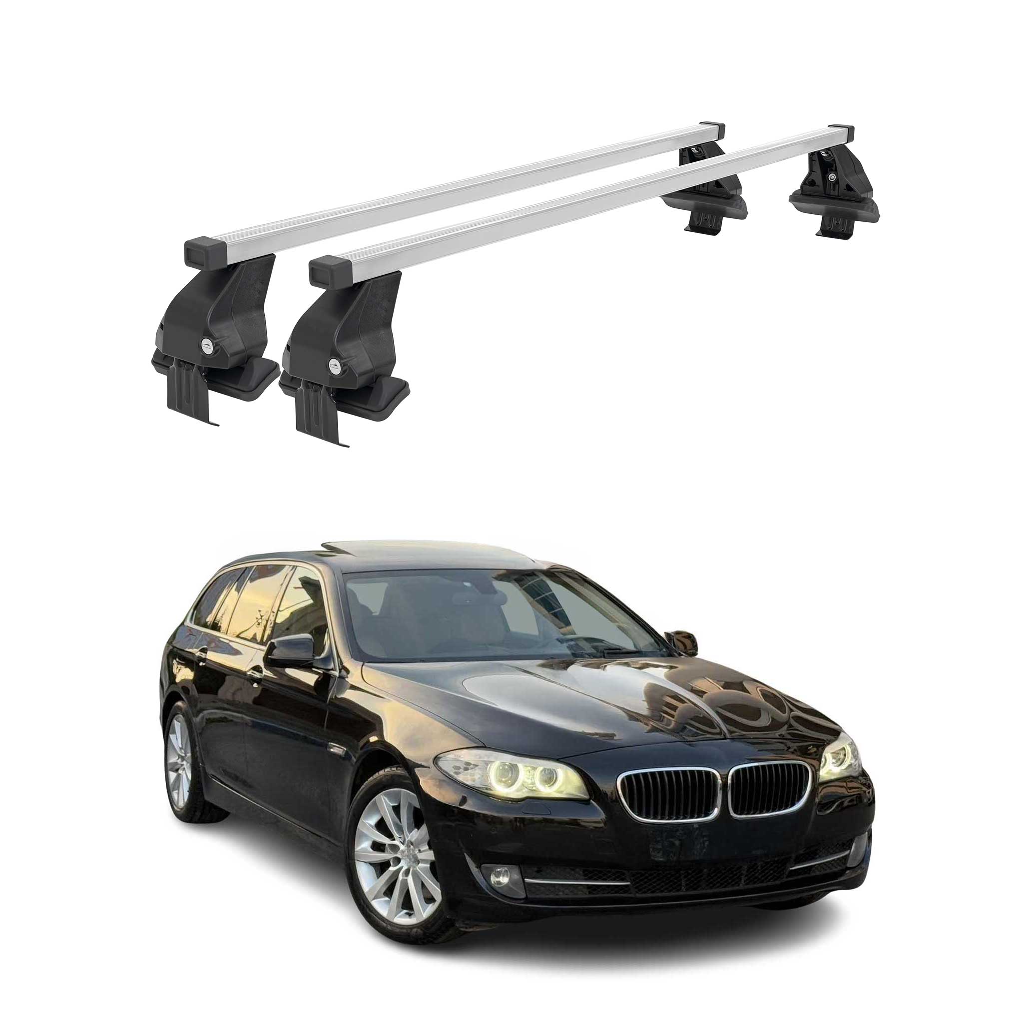 Omac Dachträger Querträger Stahl Für Bmw 5er F11 Touring 2009-2017 – Abschließbar – City-crash-getestet – Din 75302:2019 – Iso/pas 11154:2006 – Max. 50 Kg Silber