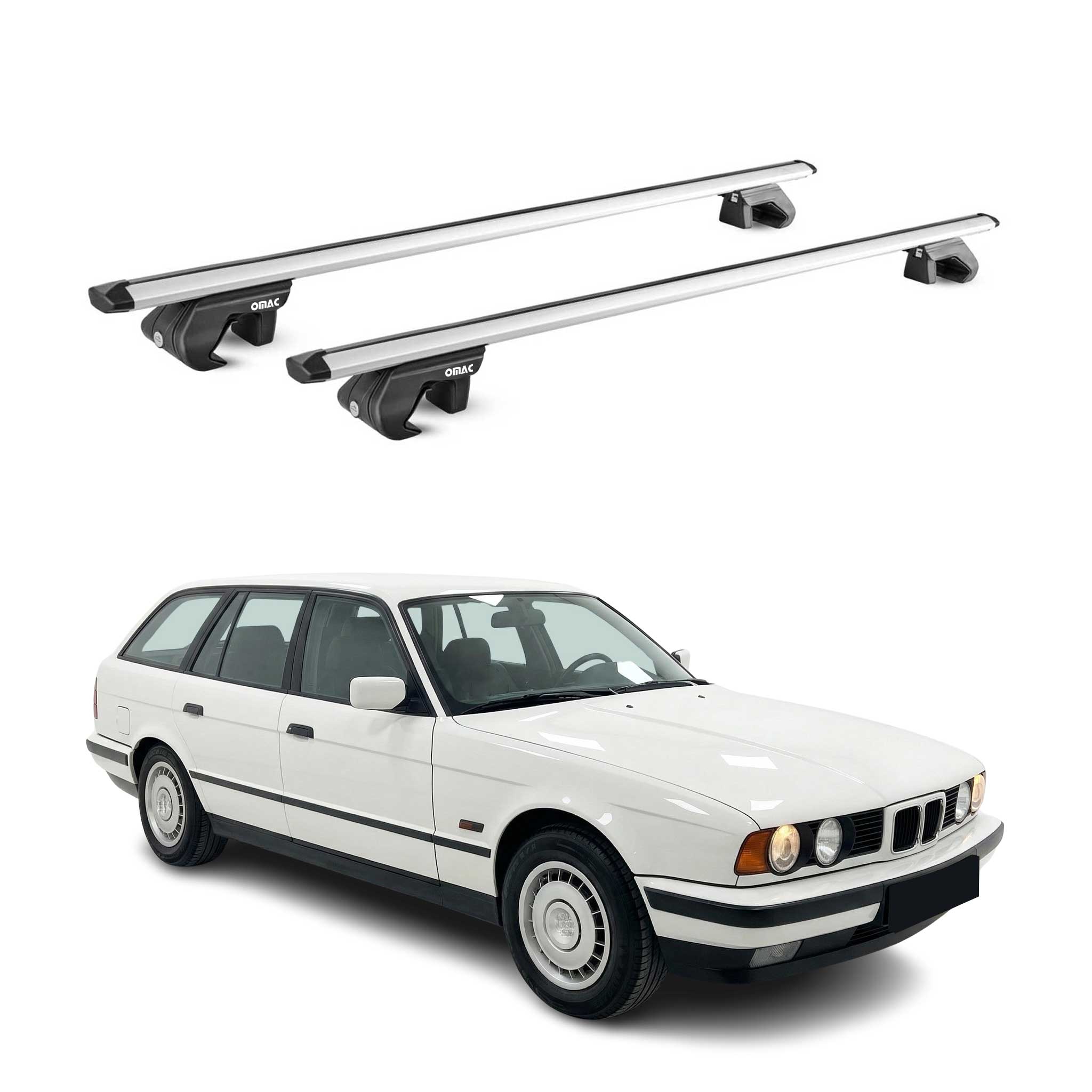 Omac Dachträger Aluminium Tüv Geprüft Für Bmw 5er Touring E34 1991-1997 – Für Standard Dachreling – T Nut – Max 90 Kg – 2 Schlösser Silber