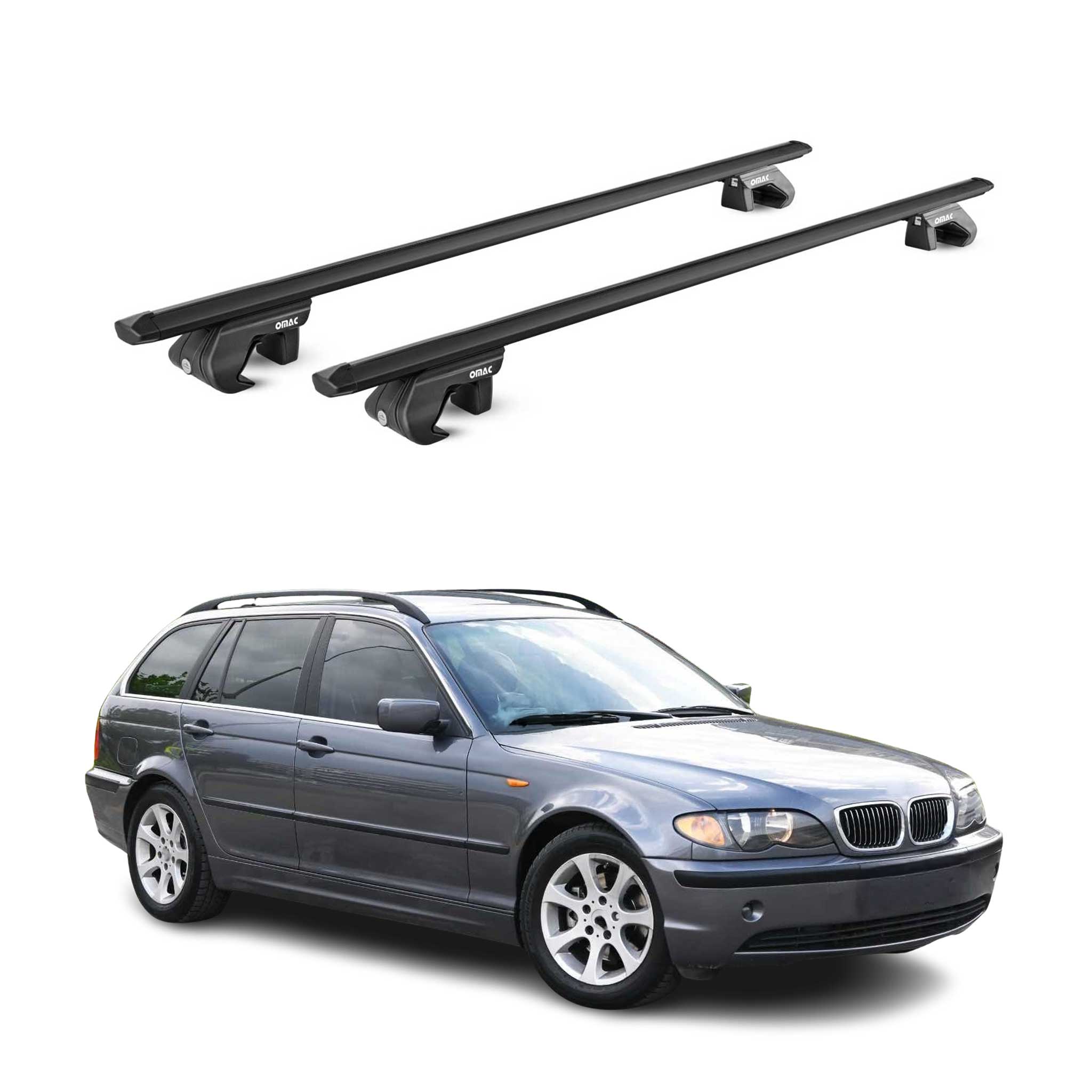 Omac Dachträger Aluminium Tüv Geprüft Für Bmw 3er Touring E46 1999-2005 5 Tür – Für Standard Dachreling – T Nut – Max 90 Kg – 2 Schlösser Schwarz