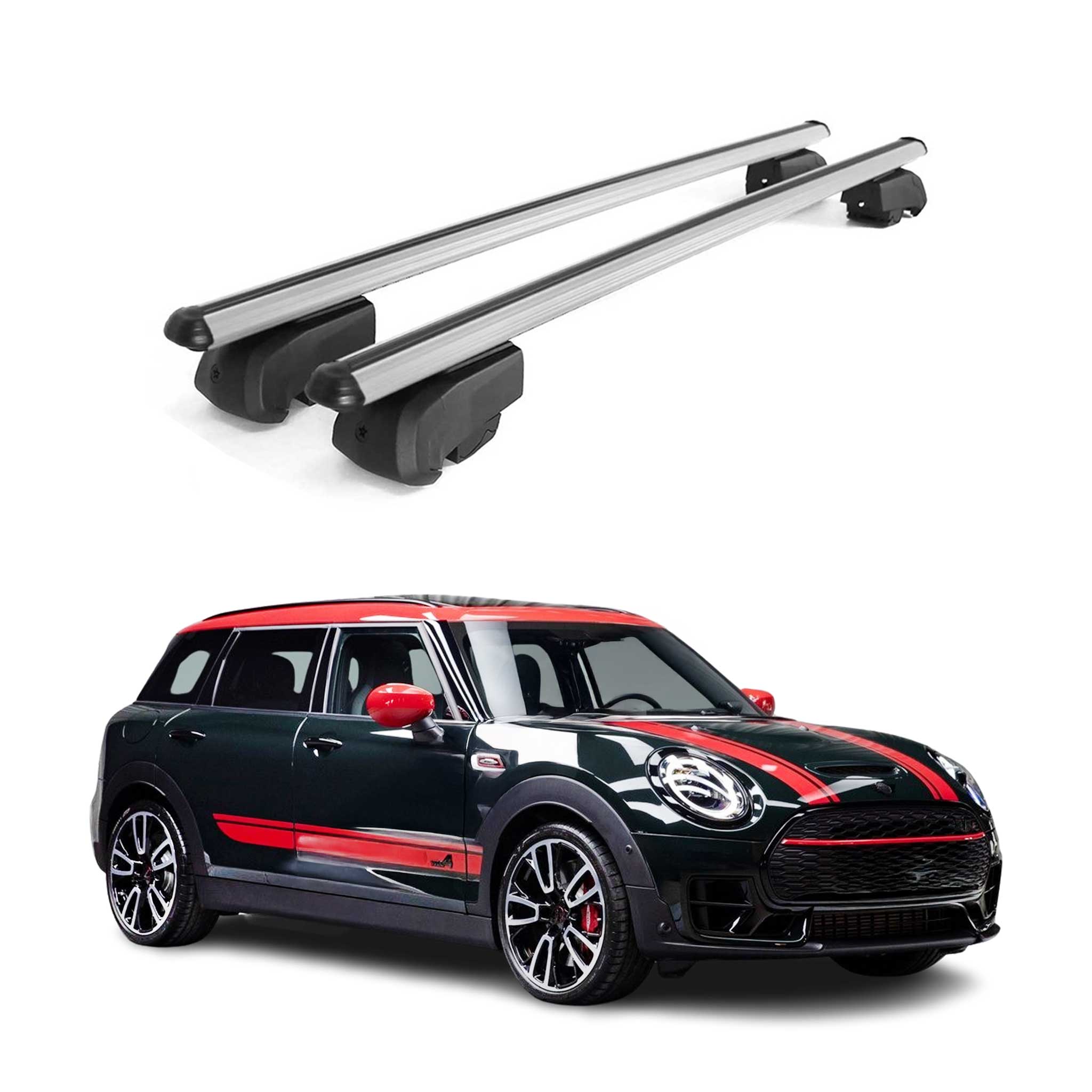 Omac Aluminium Dachträger Querträger Für Mini Clubman Mk2 F54 2015-2024 – City Crash – Iso/pas 11154:2006 – Abschließbar – Max. 75 Kg – 2 Stangen Silber