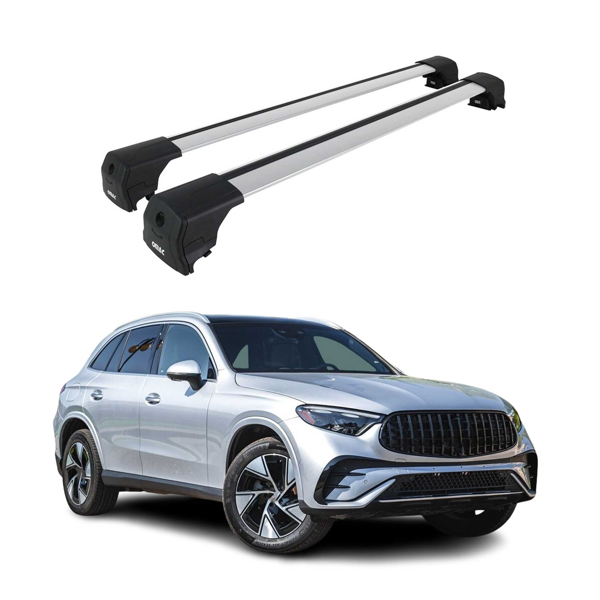 Omac Aluminium Dachträger Querträger Für Mercedes Glc X254 2022-2026 – City Crash – Iso/pas 11154:2006 – Abschließbar – Max. 75 Kg – 2 Stangen Silber