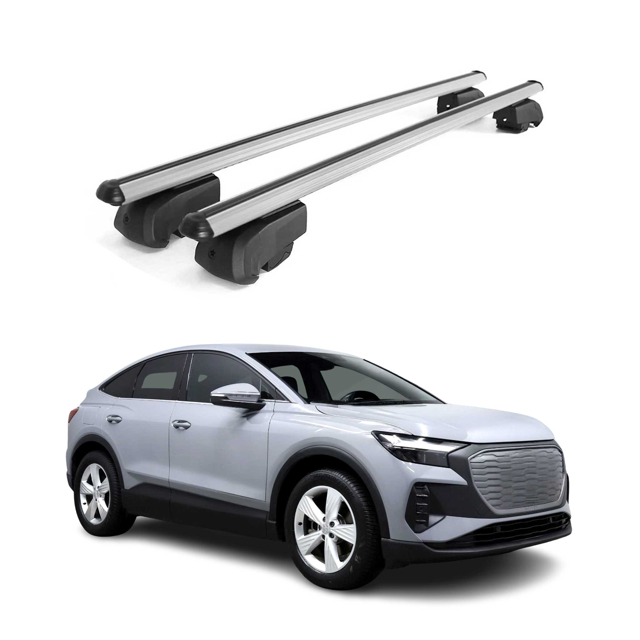 Omac Aluminium Dachträger Querträger Für Audi Q4 E-tron 2021-2026 – City Crash – Iso/pas 11154:2006 – Abschließbar – Max. 75 Kg – 2 Stangen Silber