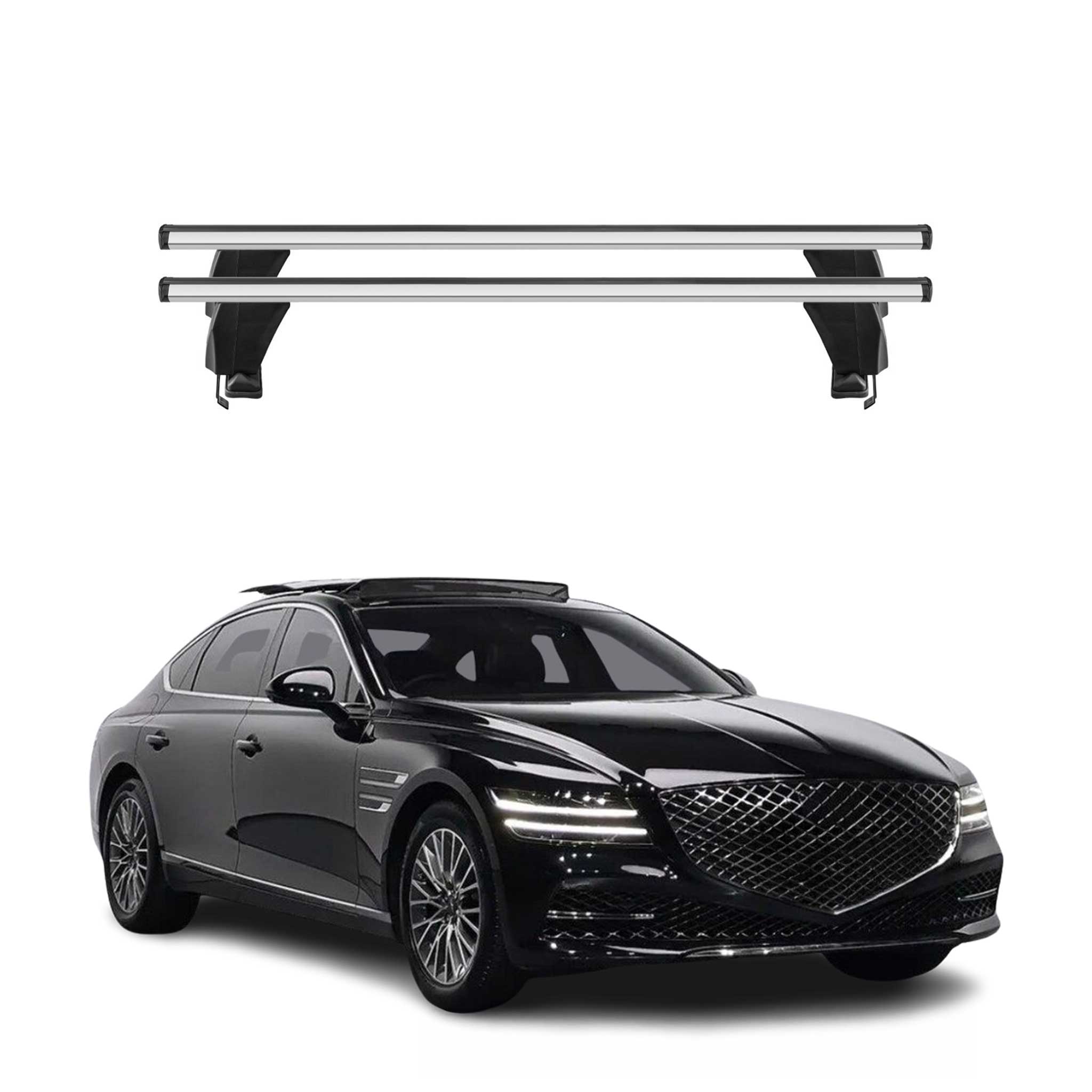 Omac Dachträger Querträger Alu Für Genesis G80 2017-2026 – Abschließbar – T-nut – City-crash-getestet – Max. 50 Kg Silber