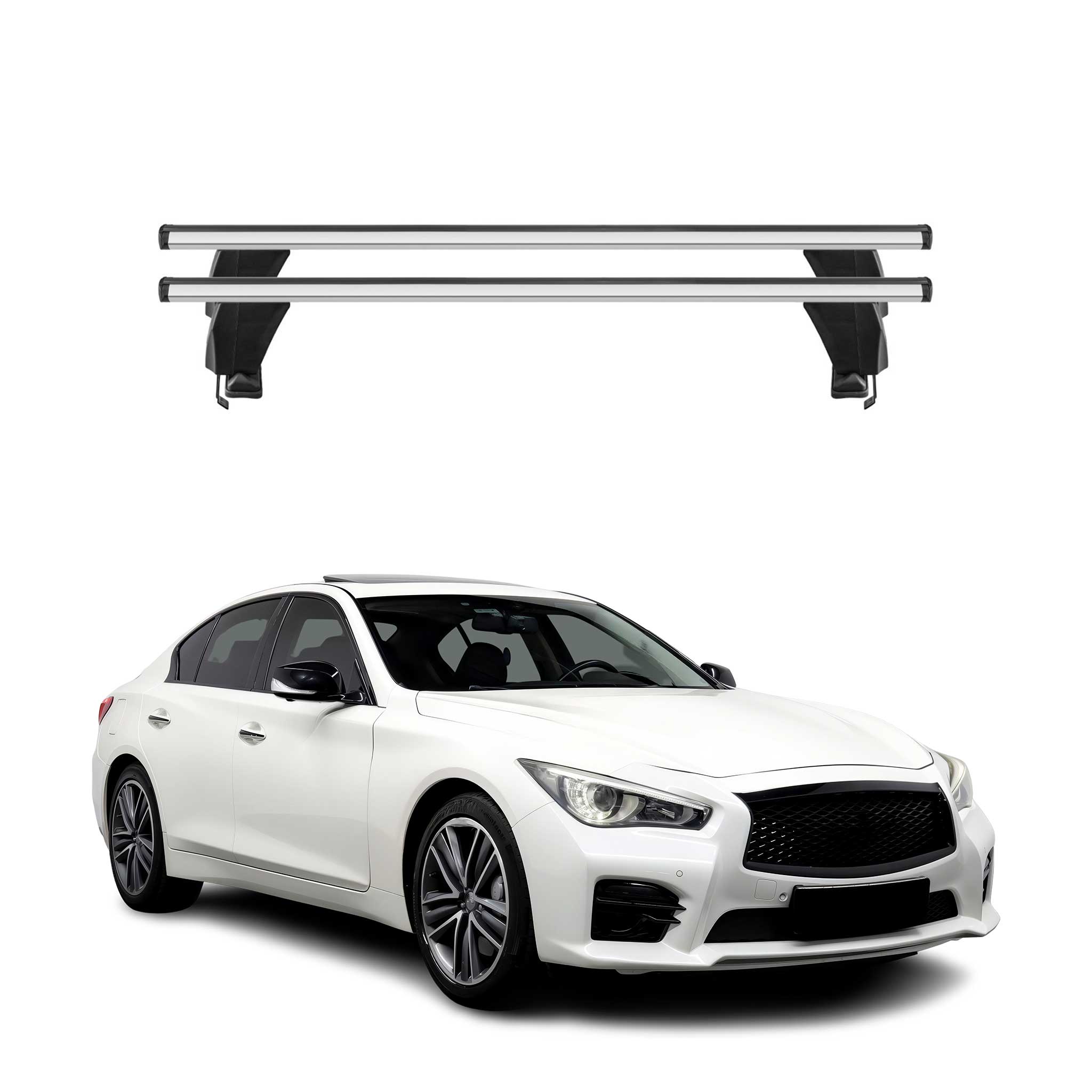Omac Dachträger Querträger Alu Für Infiniti Q50 2014-2024 – Abschließbar – T-nut – City-crash-getestet – Max. 50 Kg Silber