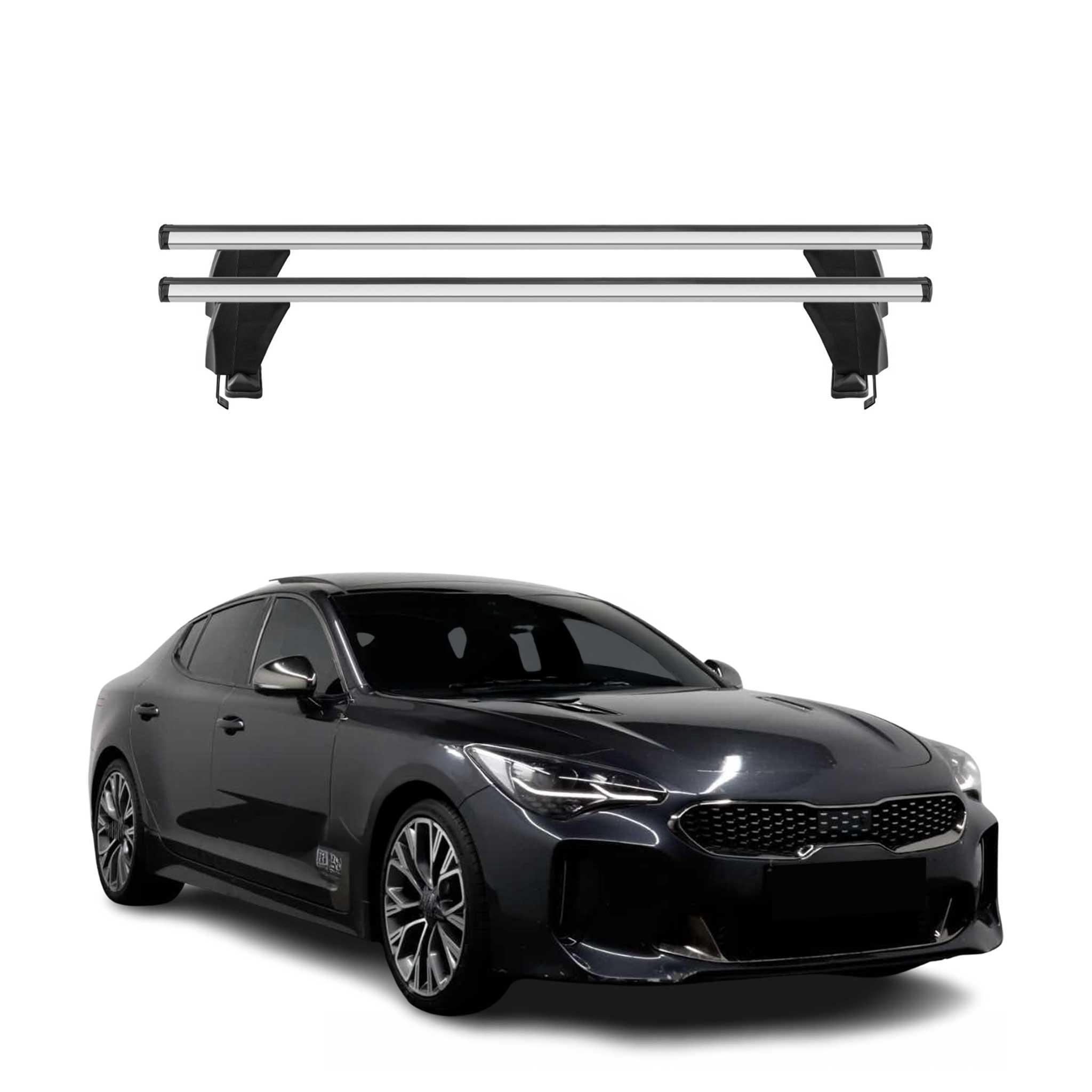 Omac Dachträger Querträger Alu Für Kia Stinger 2018-2023 – Abschließbar – T-nut – City-crash-getestet – Max. 50 Kg Silber