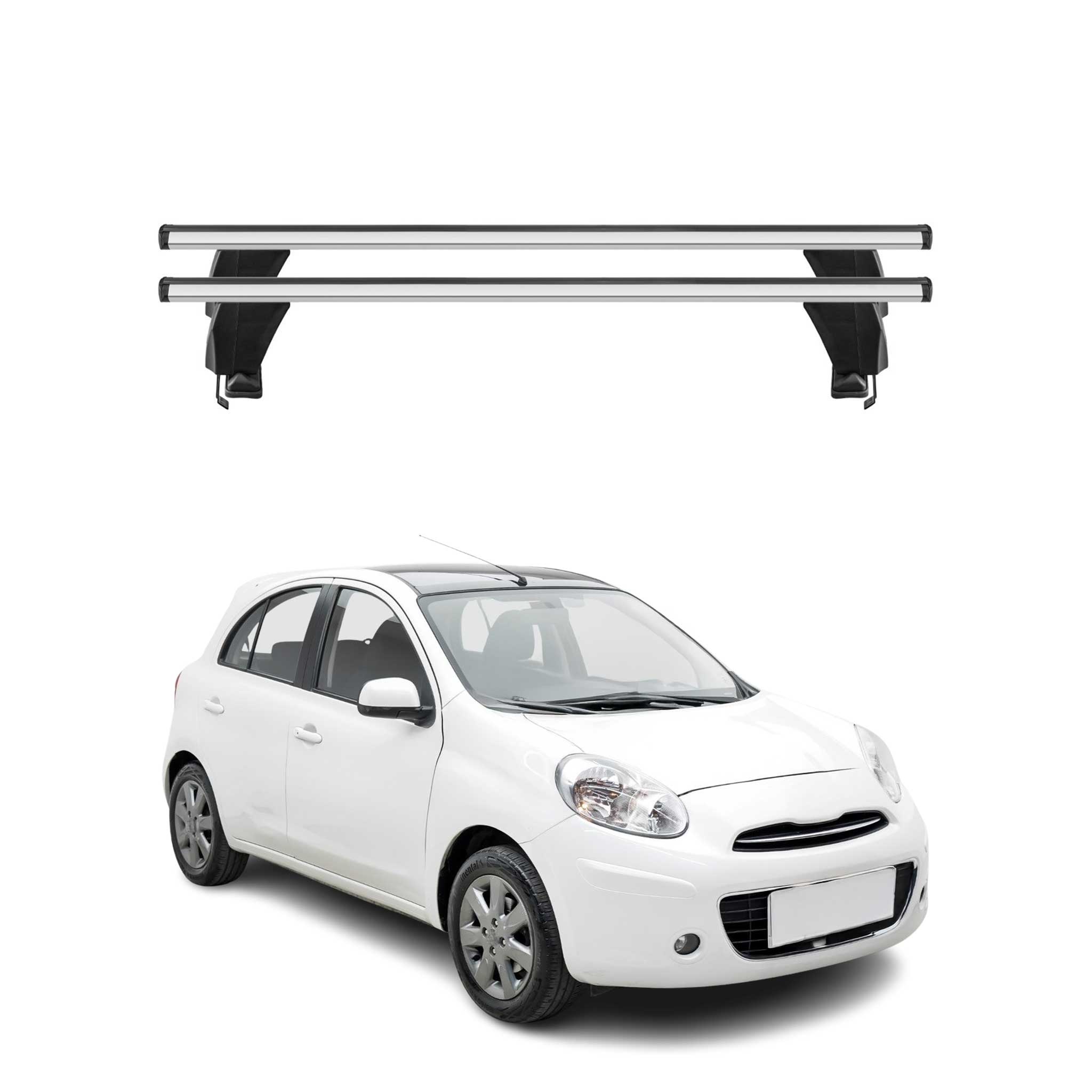 Omac Dachträger Querträger Alu Für Nissan Micra Iv 2010-2017 – Abschließbar – T-nut – City-crash-getestet – Max. 50 Kg Silber