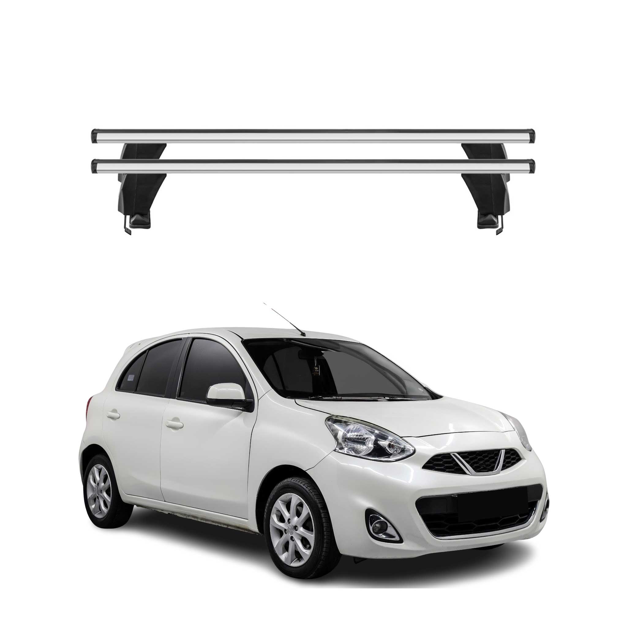 Omac Dachträger Querträger Alu Für Nissan Micra V 2017-2023 – Abschließbar – T-nut – City-crash-getestet – Max. 50 Kg Silber