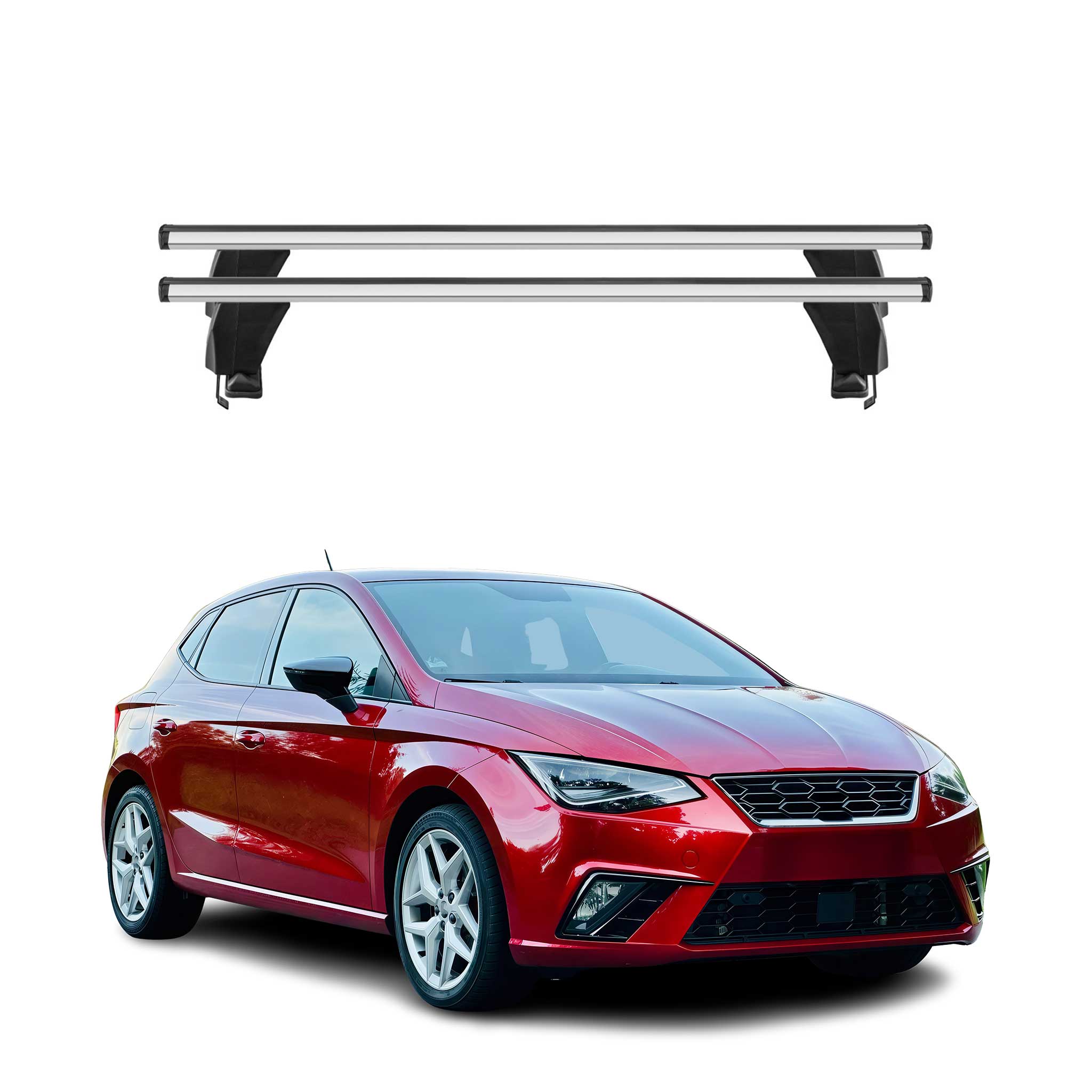 Omac Dachträger Querträger Alu Für Seat Ibiza V 2017-2026 – Abschließbar – T-nut – City-crash-getestet – Max. 50 Kg Silber