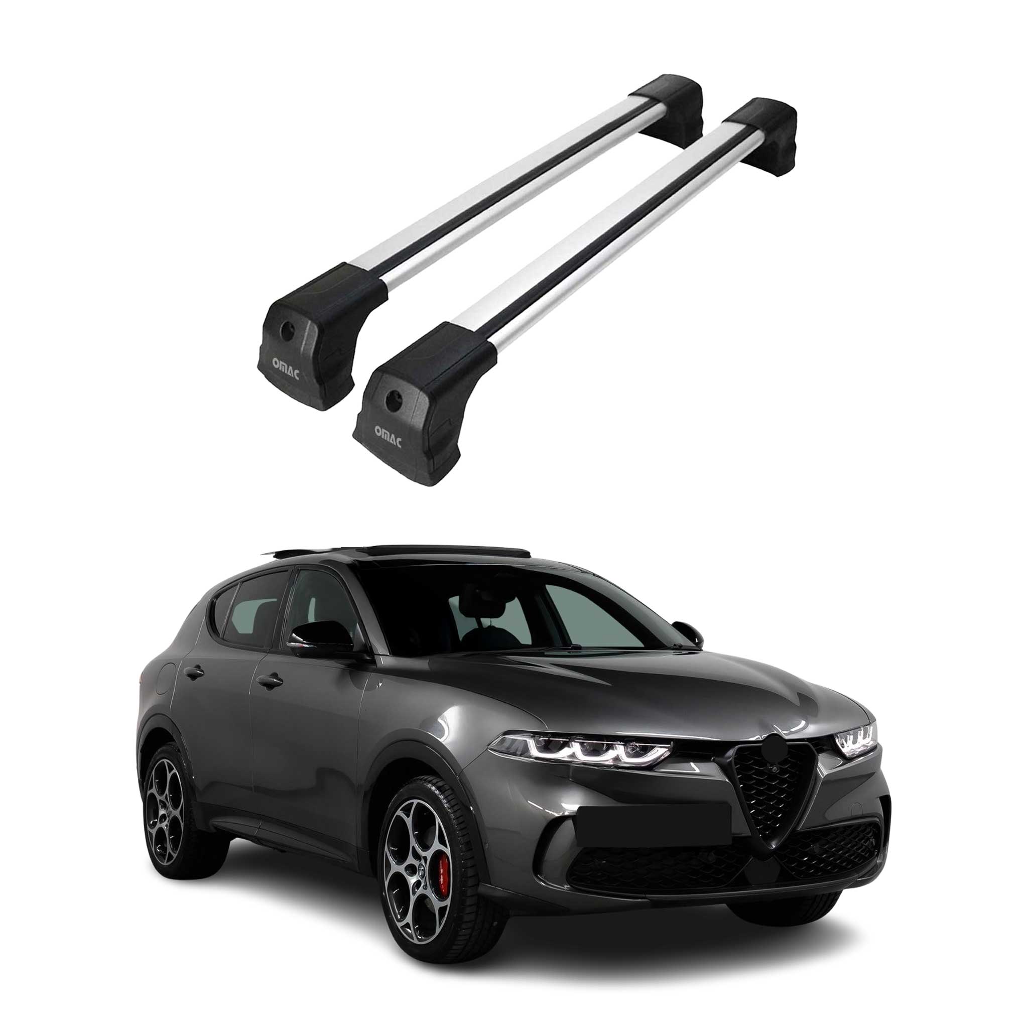 Omac Dachträger Querträger Kompatibel Mit Alfa Romeo Tonale 2022-2026 – 2 Stangen – Abschließbar – Aluminium Silber