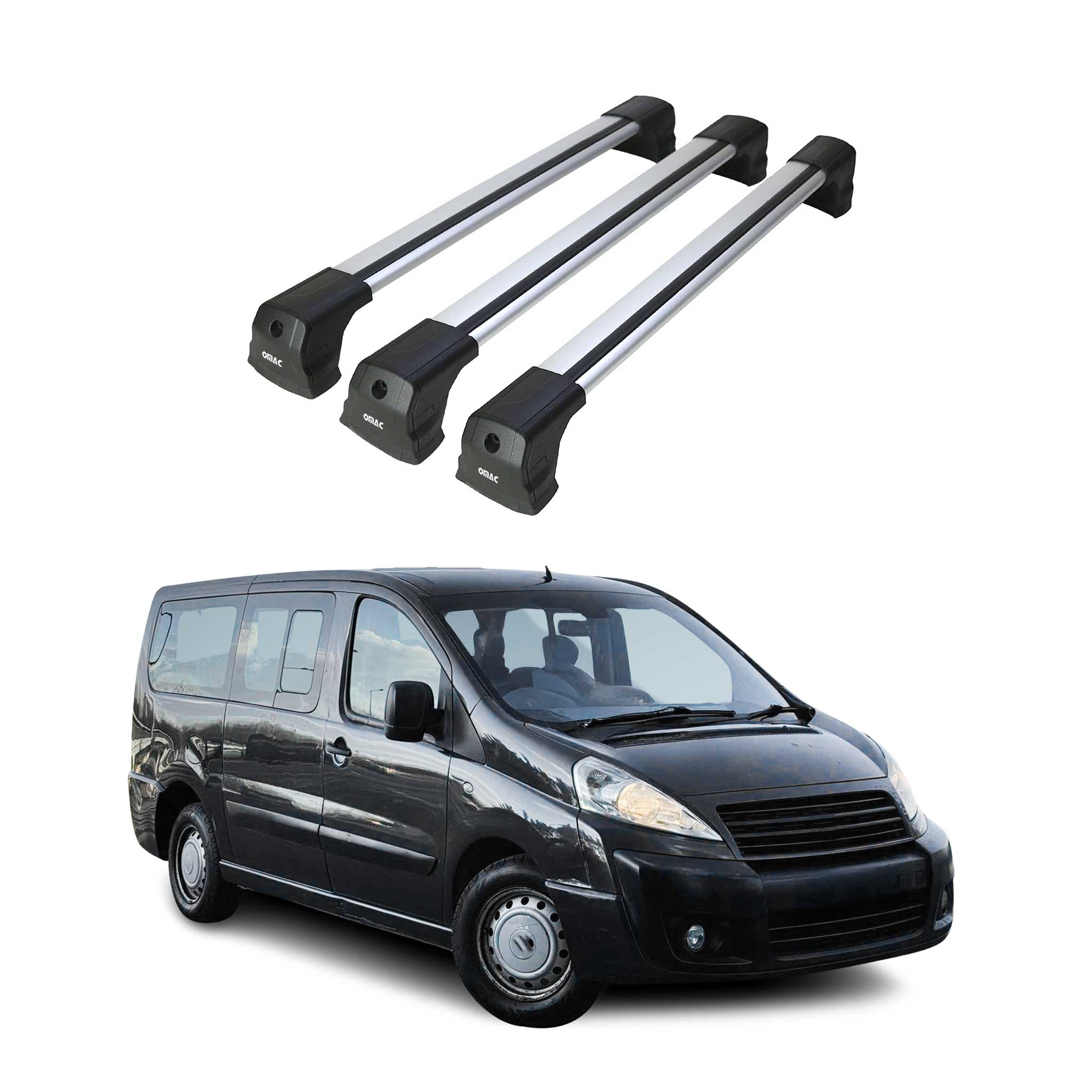 Omac Dachträger Querträger Kompatibel Mit Fiat Scudo 2007-2016 – 3 Stangen – Abschließbar – Aluminium Silber