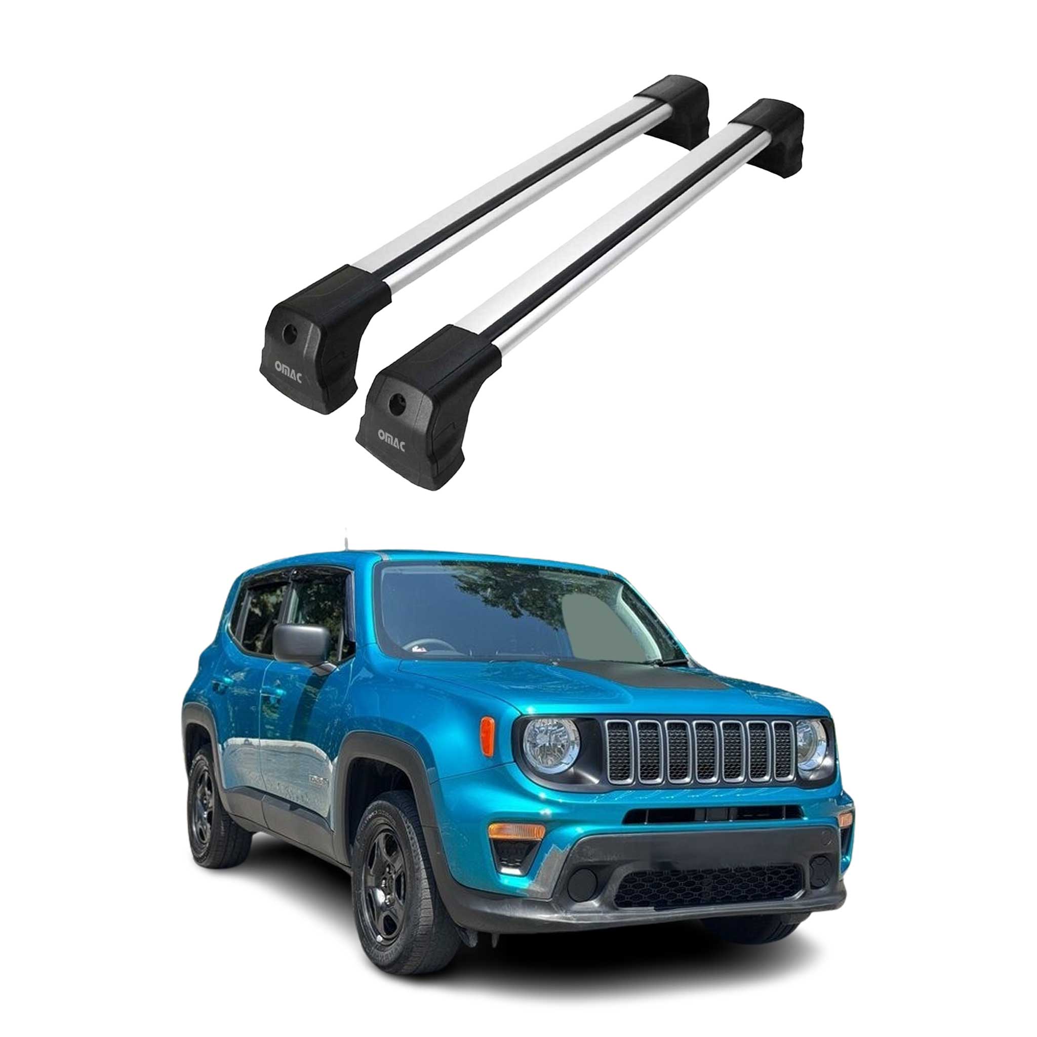 Omac Dachträger Querträger Kompatibel Mit Jeep Renegade 2015-2025 – 2 Stangen – Abschließbar – Aluminium Silber
