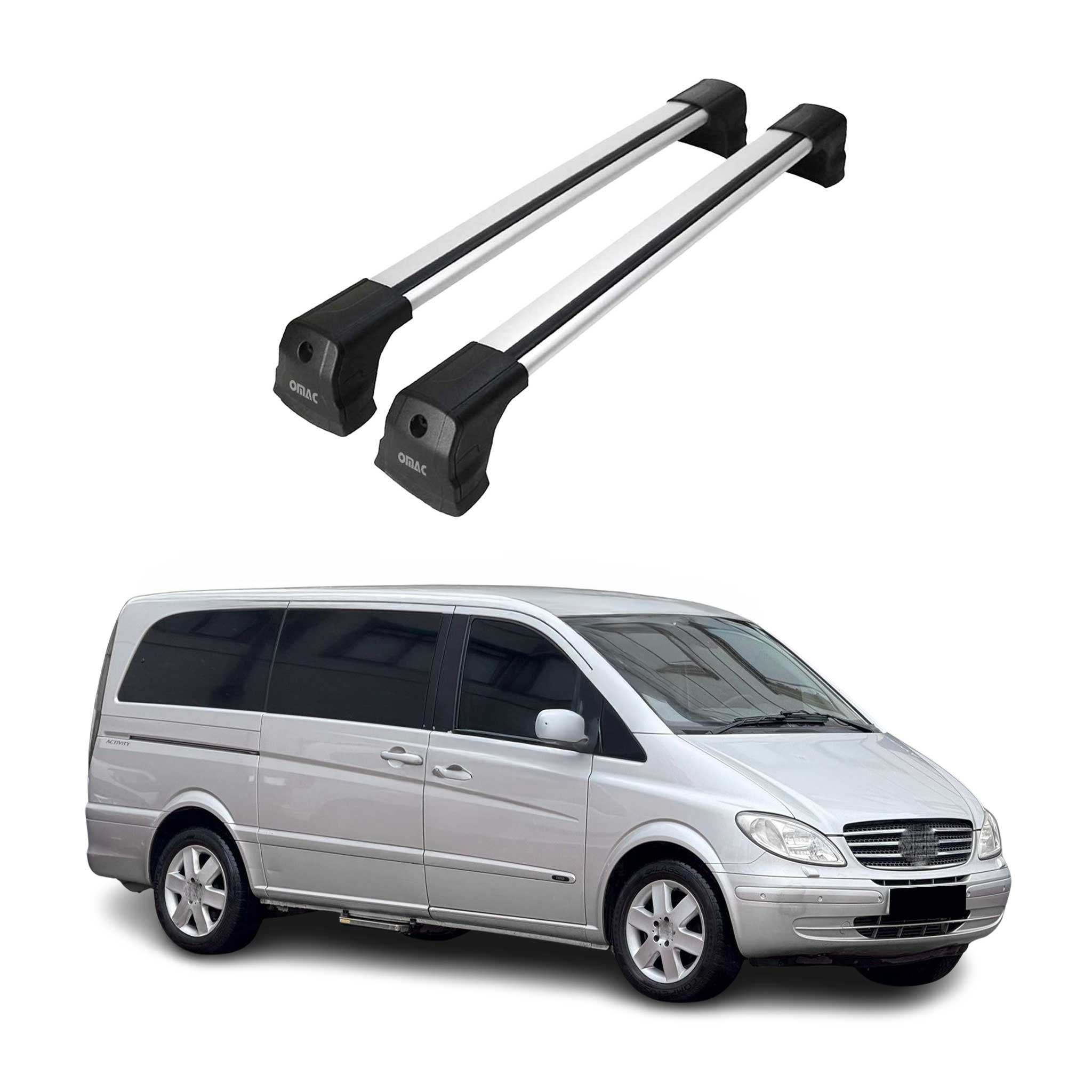 Omac Dachträger Querträger Kompatibel Mit Mercedes Vito W639 2003-2014 – 2 Stangen – Abschließbar – Aluminium Silber