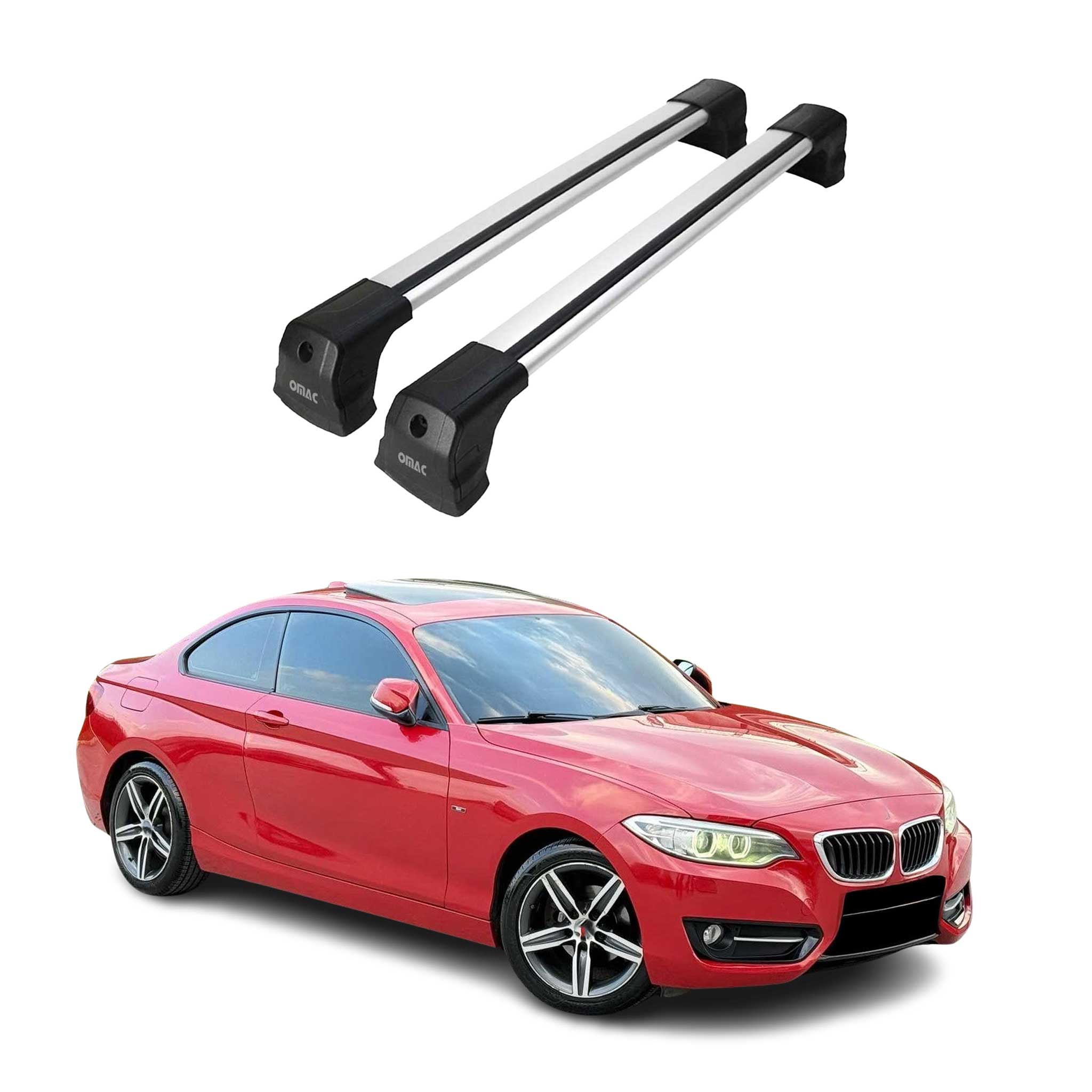 Omac Dachträger Querträger Kompatibel Mit Bmw 2er F22 Coupe 2012-2021 – 2 Stangen – Abschließbar – Aluminium Silber
