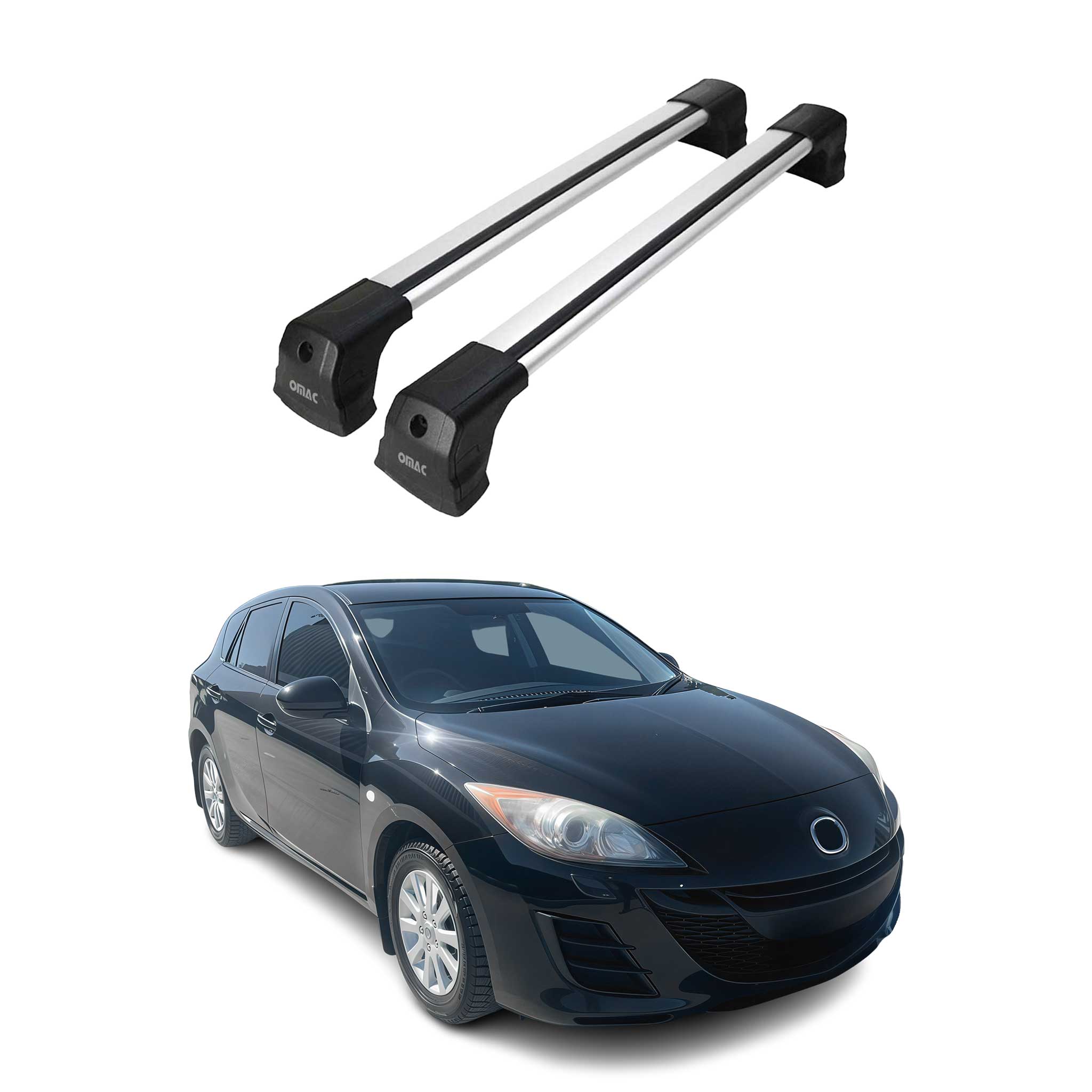 Omac Dachträger Querträger Kompatibel Mit Mazda3 Mk1 Stufenheck 2004-2009 – 2 Stangen – Abschließbar – Aluminium Silber