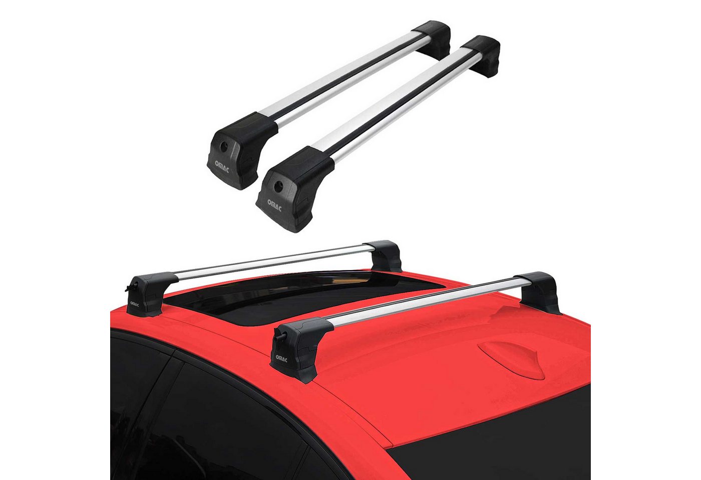 Omac Dachträger Querträger Kompatibel Mit Mercedes C Klasse C204 Coupe 2012-2015 – 2 Stangen – Abschließbar – Aluminium Silber