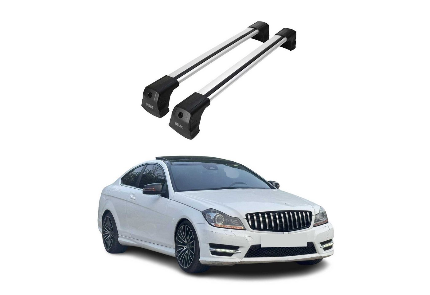 Omac Dachträger Querträger Kompatibel Mit Mercedes C Klasse C204 Coupe 2012-2015 – 2 Stangen – Abschließbar – Aluminium Silber Bild 5