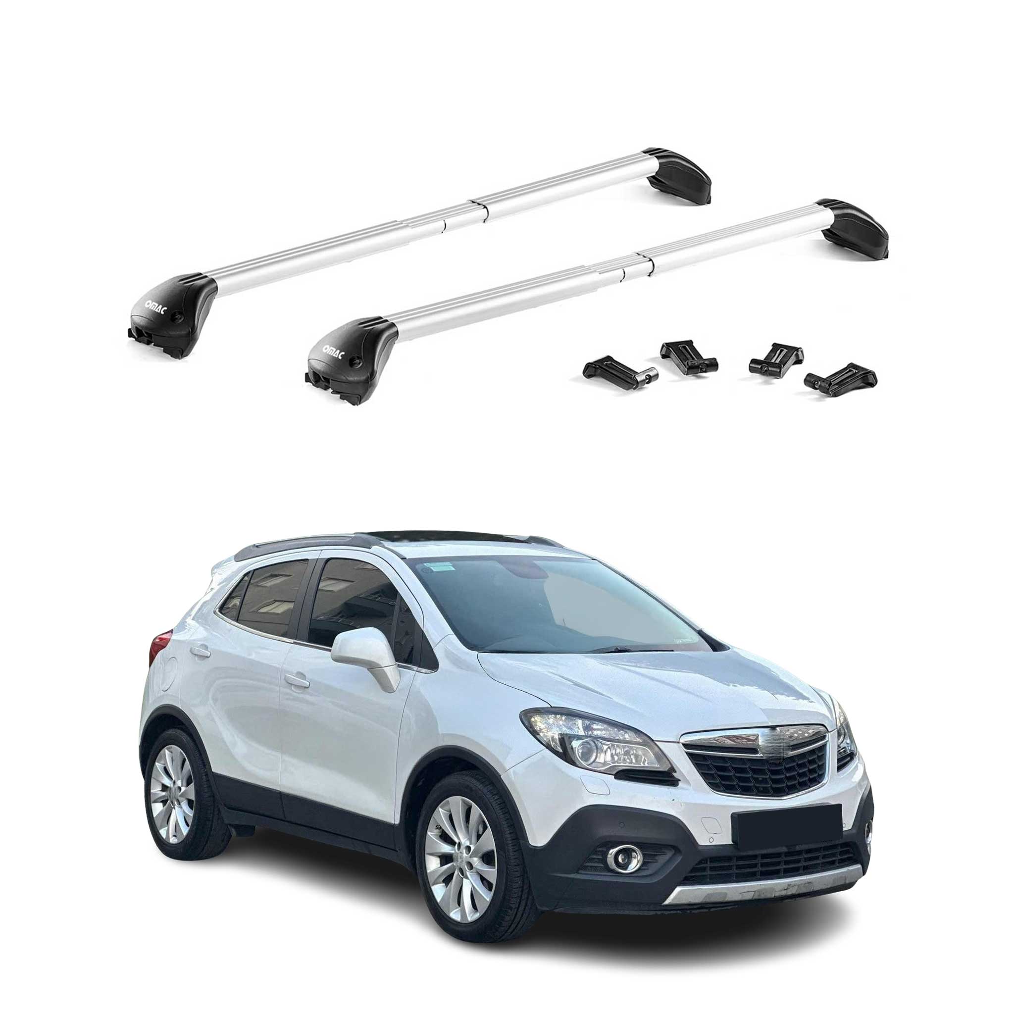 Omac Dachträger Querträger Tüv Geprüft Für Opel Mokka I 2012-2019 – Abschließbar (4 Schlösser) – Max 100 Kg – Robuste Befestigung Silber