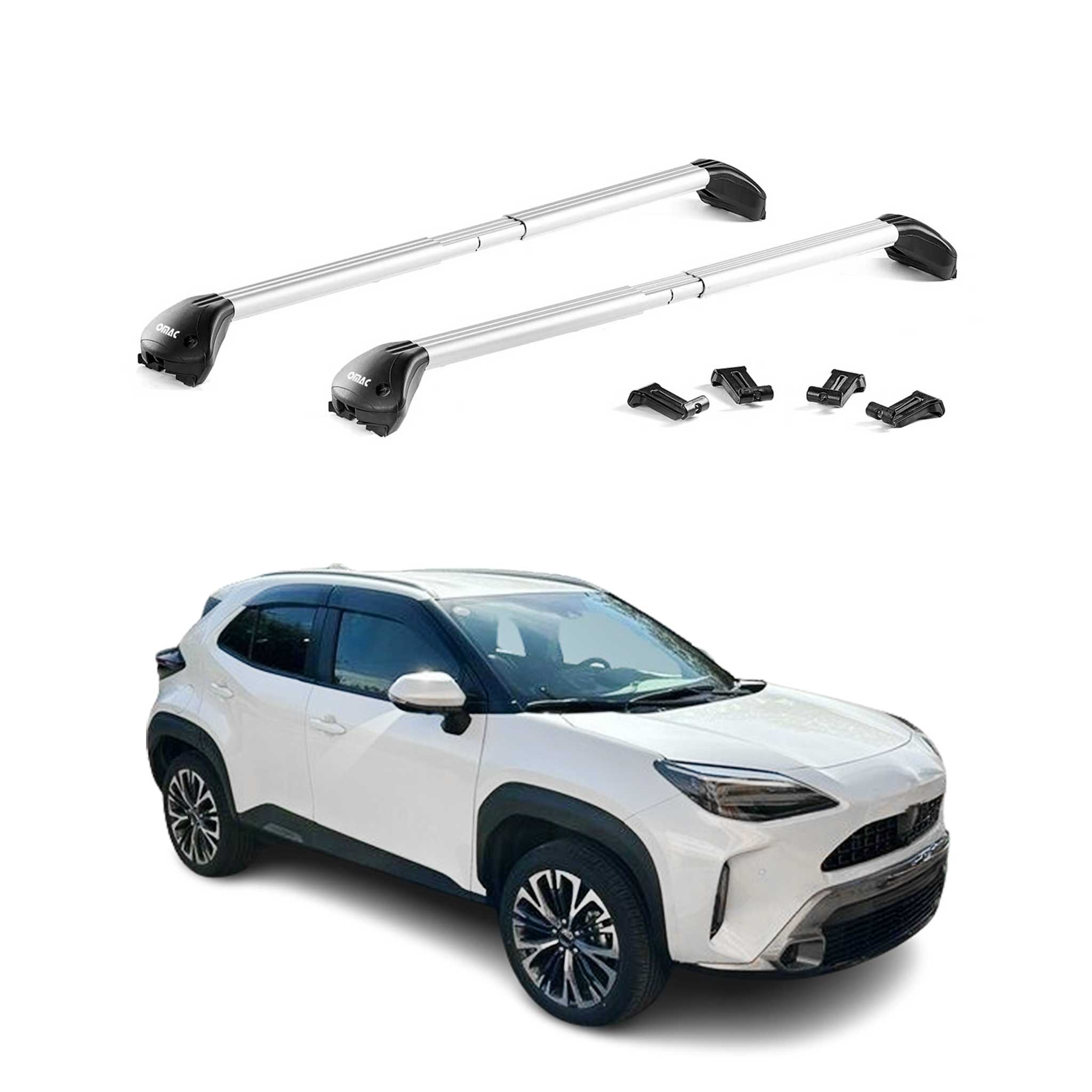 Omac Dachträger Querträger Tüv Geprüft Für Toyota Yaris Cross Xp210 2021-2026 – Abschließbar (4 Schlösser) – Max 100 Kg – Robuste Befestigung Silber