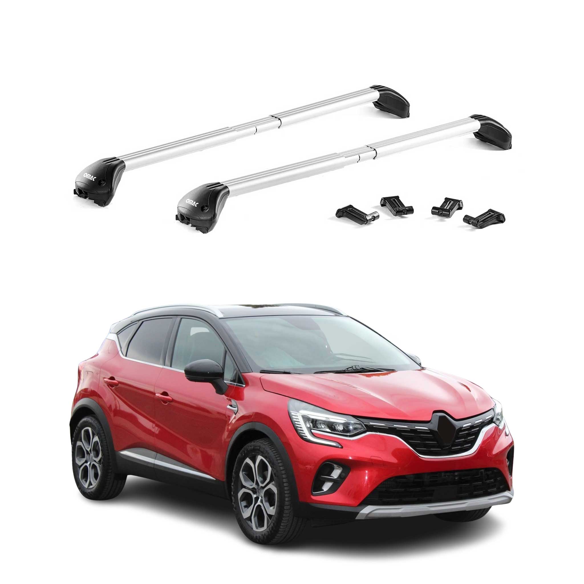 Omac Dachträger Querträger Tüv Geprüft Für Renault Captur Ii 2019-2026 – Abschließbar (4 Schlösser) – Max 100 Kg – Robuste Befestigung Silber