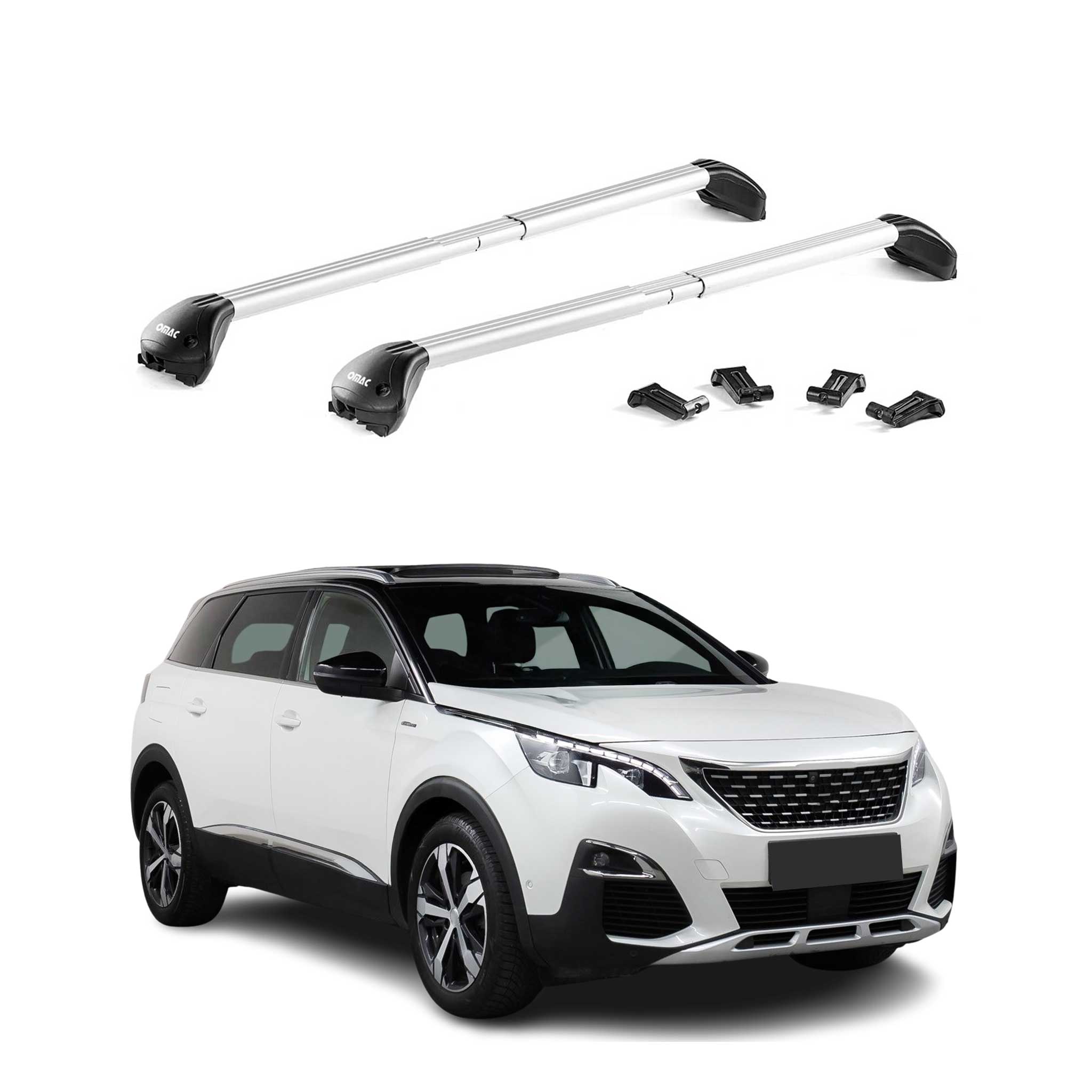 Omac Dachträger Querträger Tüv Geprüft Für Peugeot 5008 Ii 2017-2024 – Abschließbar (4 Schlösser) – Max 100 Kg – Robuste Befestigung Silber