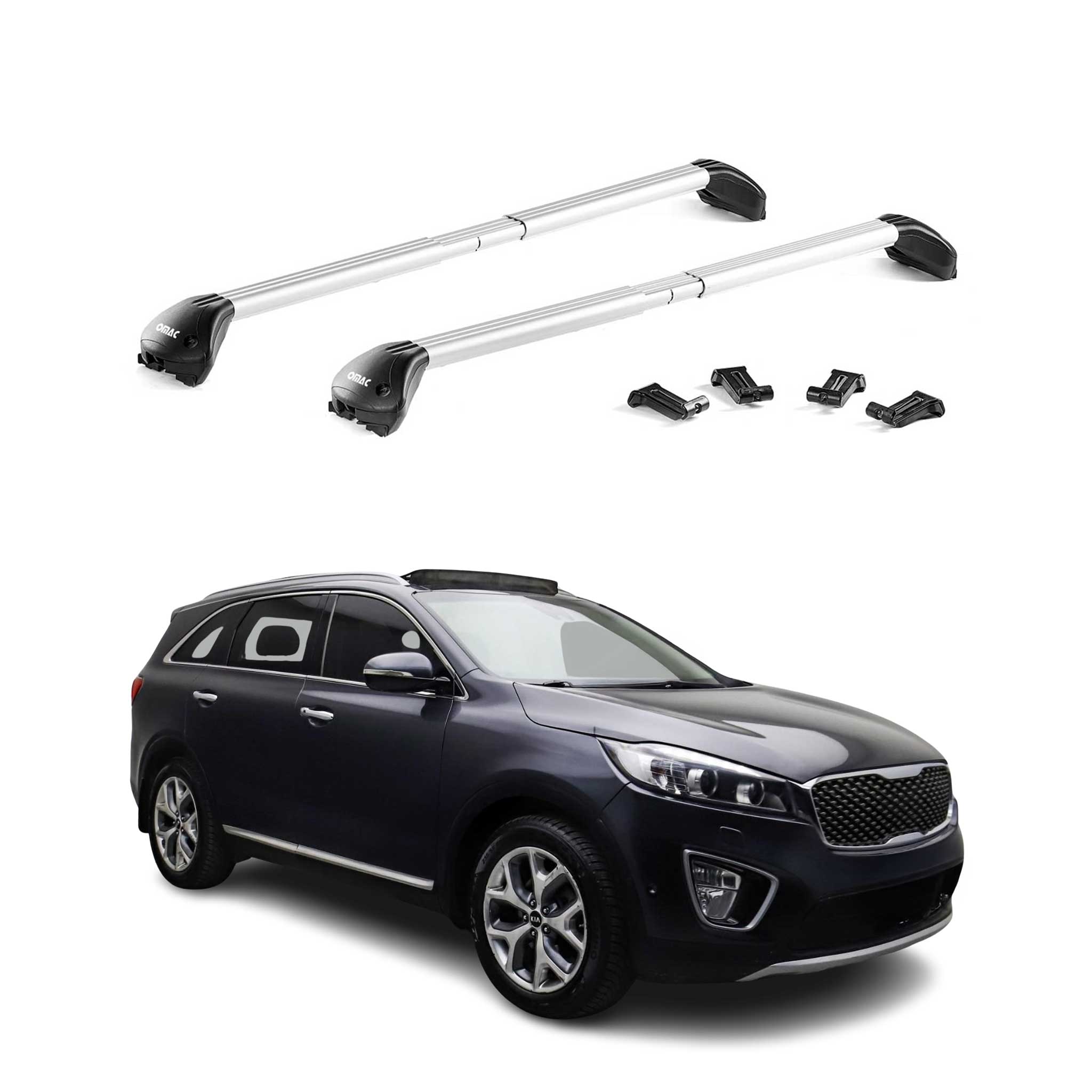 Omac Dachträger Querträger Tüv Geprüft Für Kia Sorento Mk3 2015-2020 – Abschließbar (4 Schlösser) – Max 100 Kg – Robuste Befestigung Silber